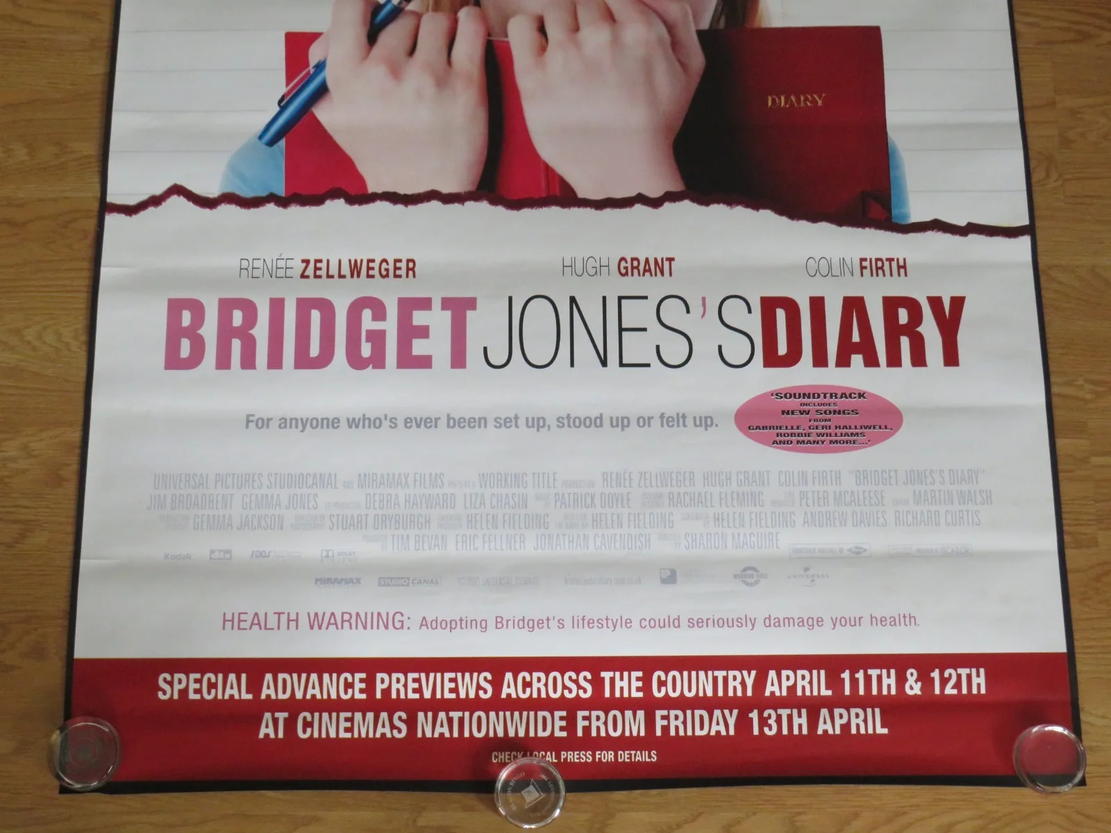 BRIDGET JONES'S DIARY ORIGINAL 2001 SUBWAY POSTER Renee Zellweger HUGE RARE, image 3