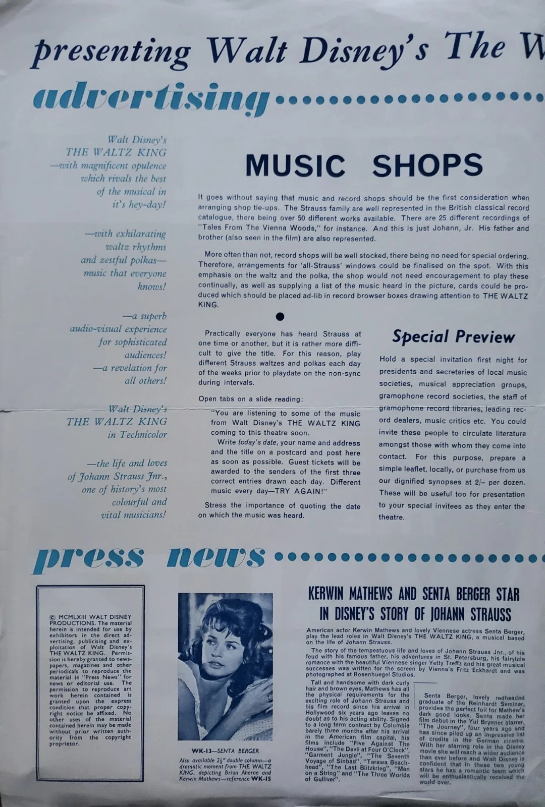 DISNEY - THE WALTZ KING - VINTAGE 1963 PRESSBOOK - SENTA BERGER, KERWIN MATTHEWS, изображение 3
