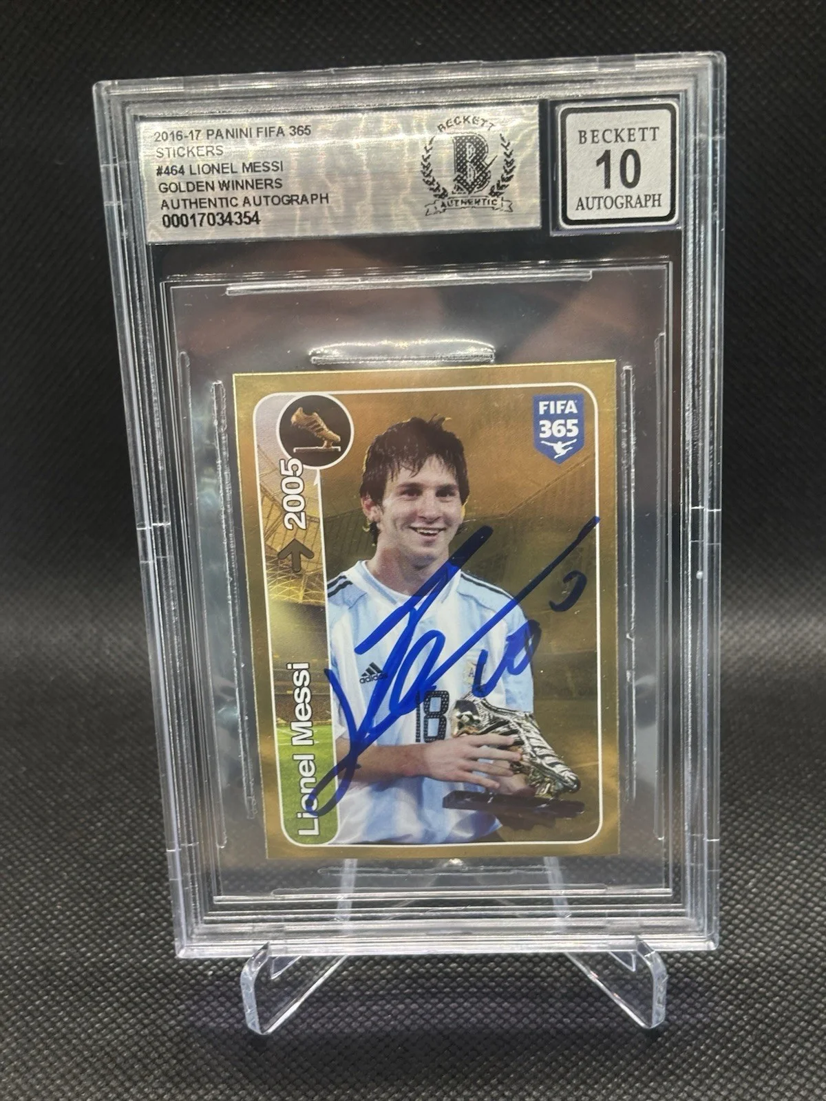 LIONEL MESSI — LIONEL MESSI SIGNED 2016-17 PANINI FIFA 365 STICKER AUTO 10 BECKETT