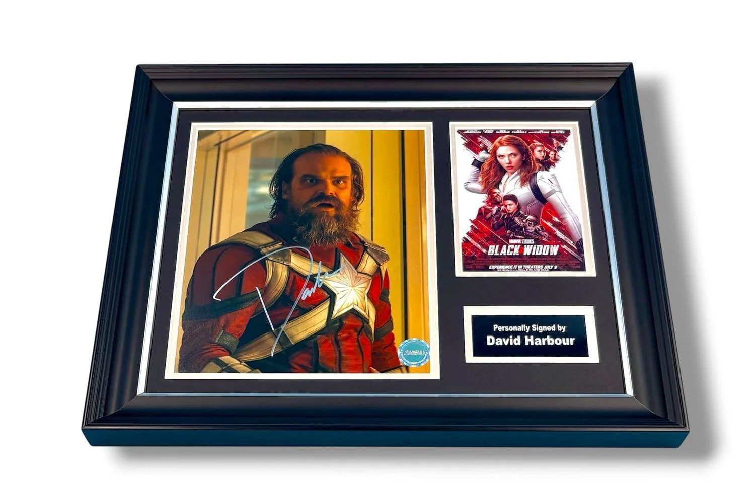 David Harbour Signed Photo Framed & SWAU COA Black Widow Poster Autograph Auto, изображение 4