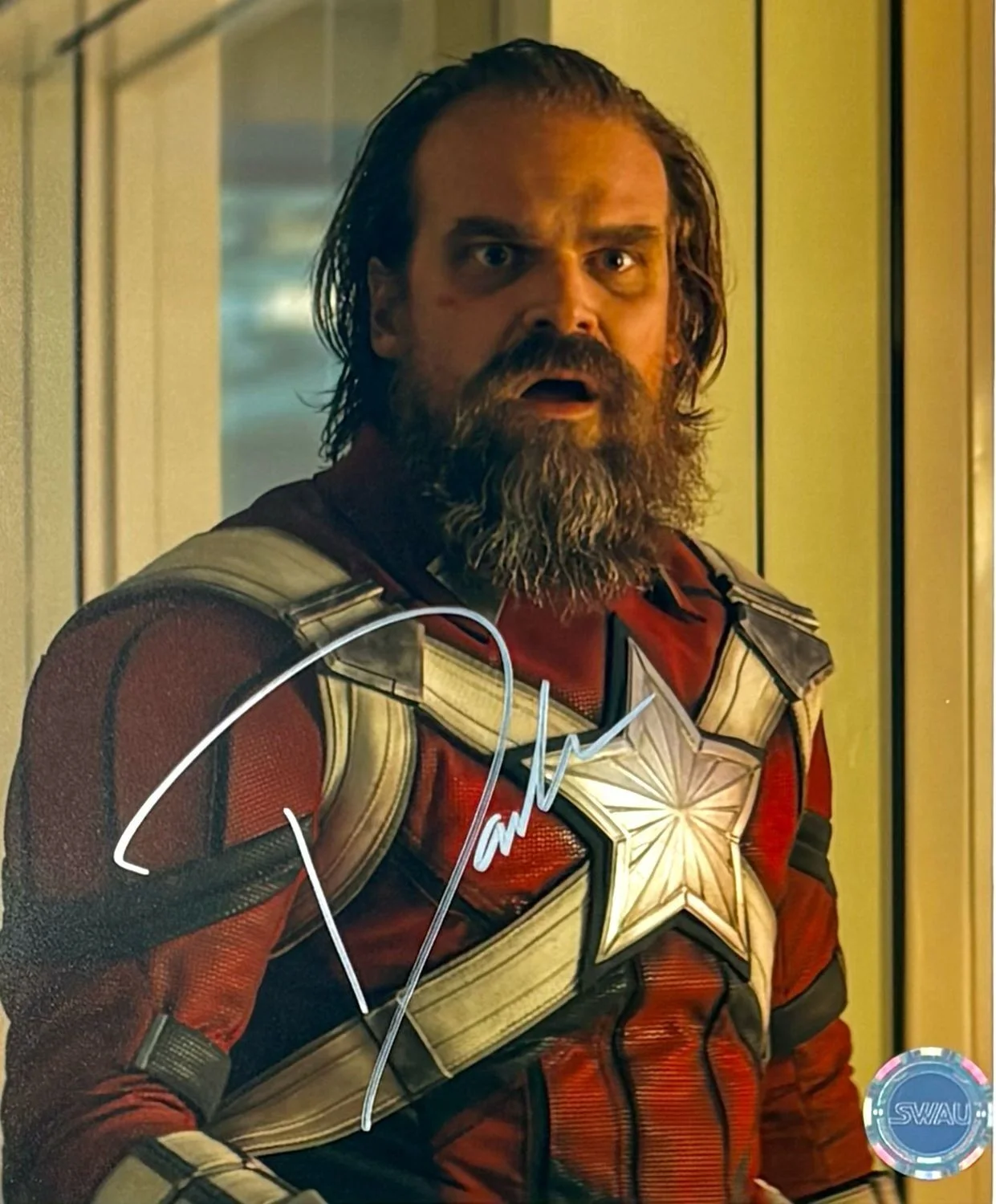 David Harbour Signed Photo Framed & SWAU COA Black Widow Poster Autograph Auto, изображение 5