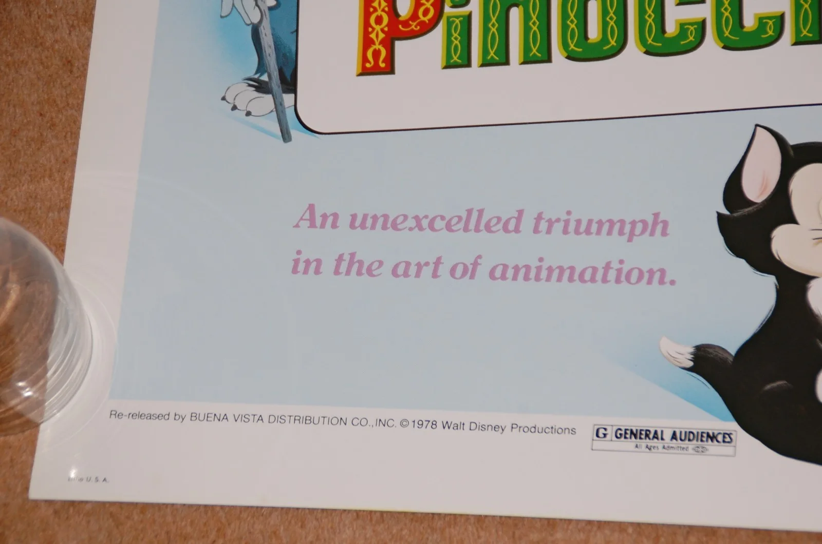 WALT DISNEY'S PINOCCHIO (1940) - ORIG. 1978 RR US HALF-SHEET POSTER - EX. CON, image 4