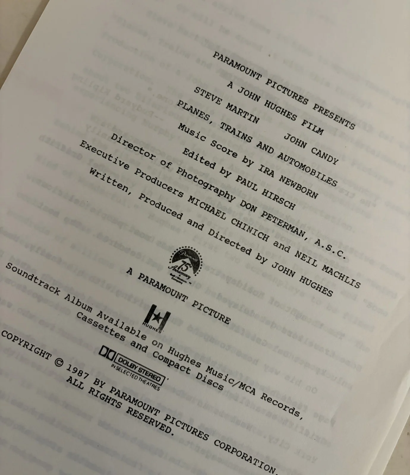 Planes Trains and Automobiles - Original Movie Production Notes (UK), изображение 3