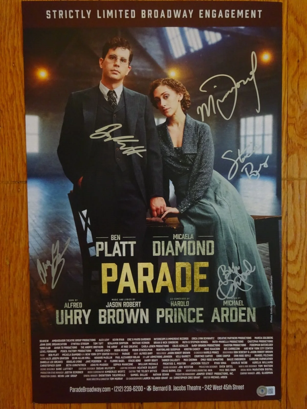 Ben Platt, Micaela Diamond, Alex Joseph Grayson — Parade Broadway 14x22 Windowcard Signed By 5 Ben Platt Diamond + Beckett BAS COA, image 2