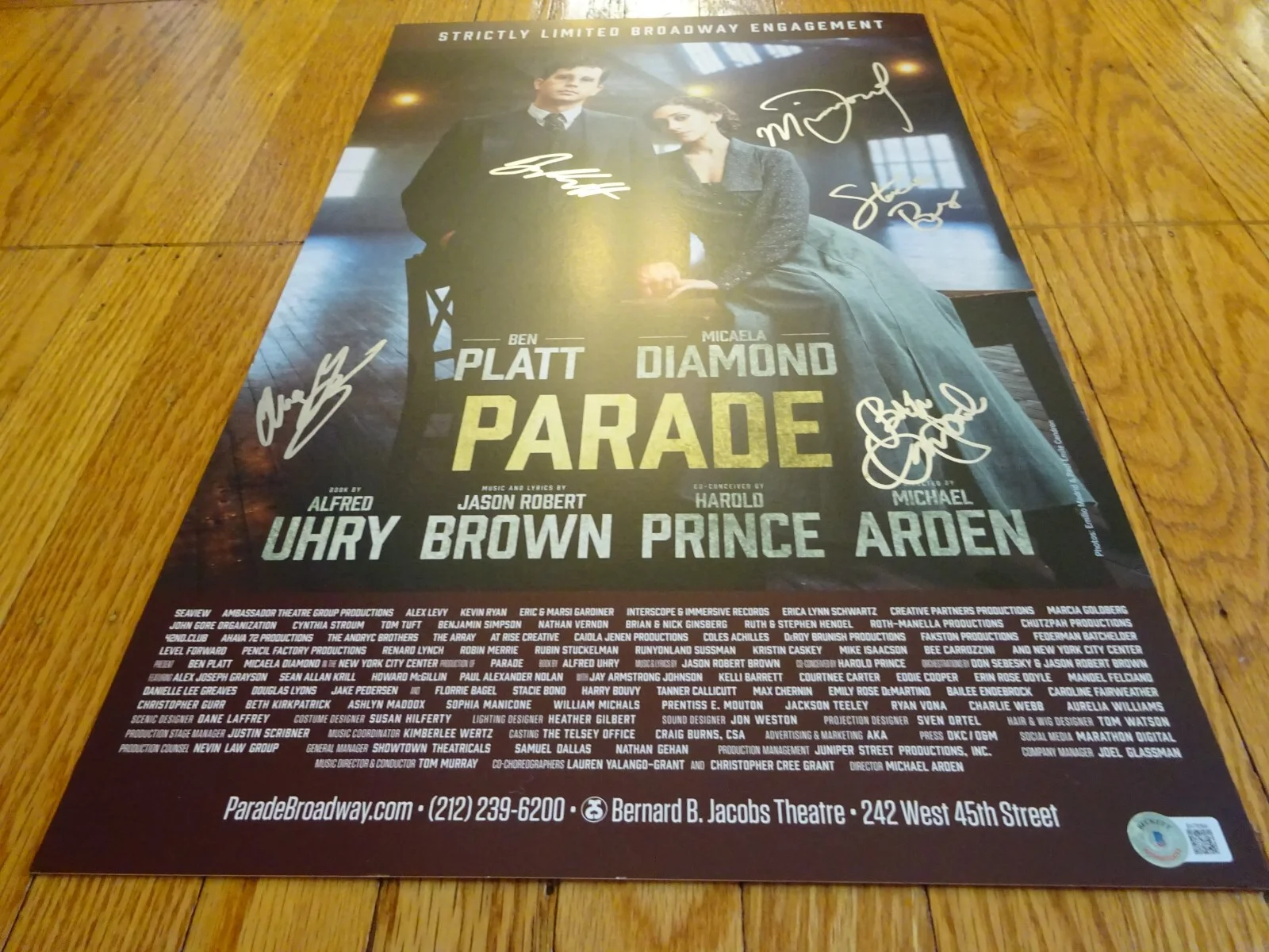 Ben Platt, Micaela Diamond, Alex Joseph Grayson — Parade Broadway 14x22 Windowcard Signed By 5 Ben Platt Diamond + Beckett BAS COA, image 3