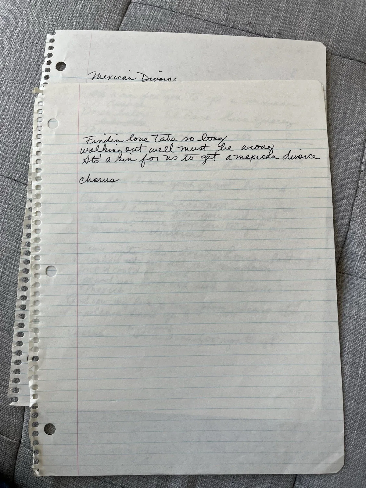 Ry Cooder lyrics hand-written out by Harry Dean Stanton, Mexican Divorce, изображение 2