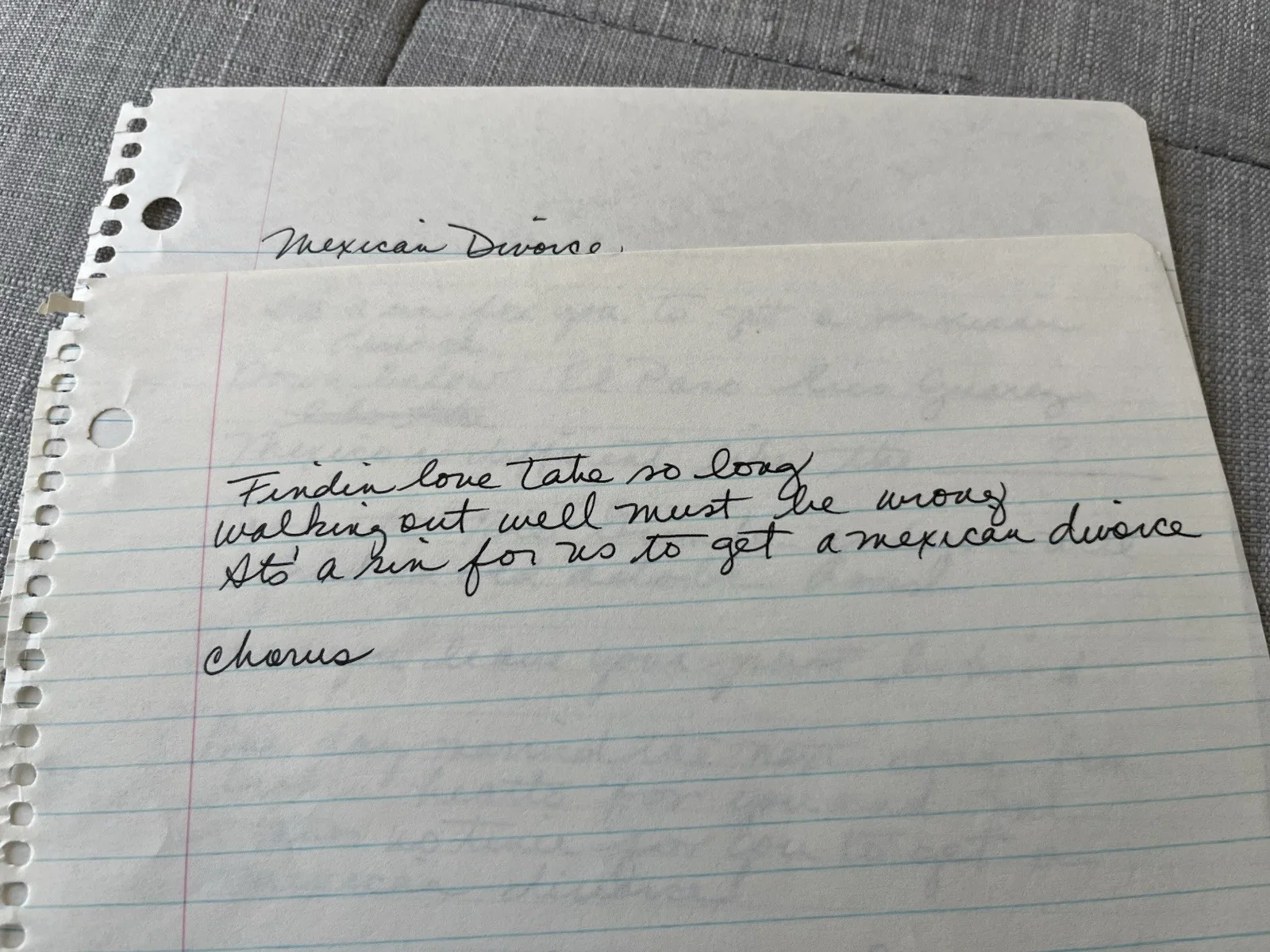 Ry Cooder lyrics hand-written out by Harry Dean Stanton, Mexican Divorce, изображение 3