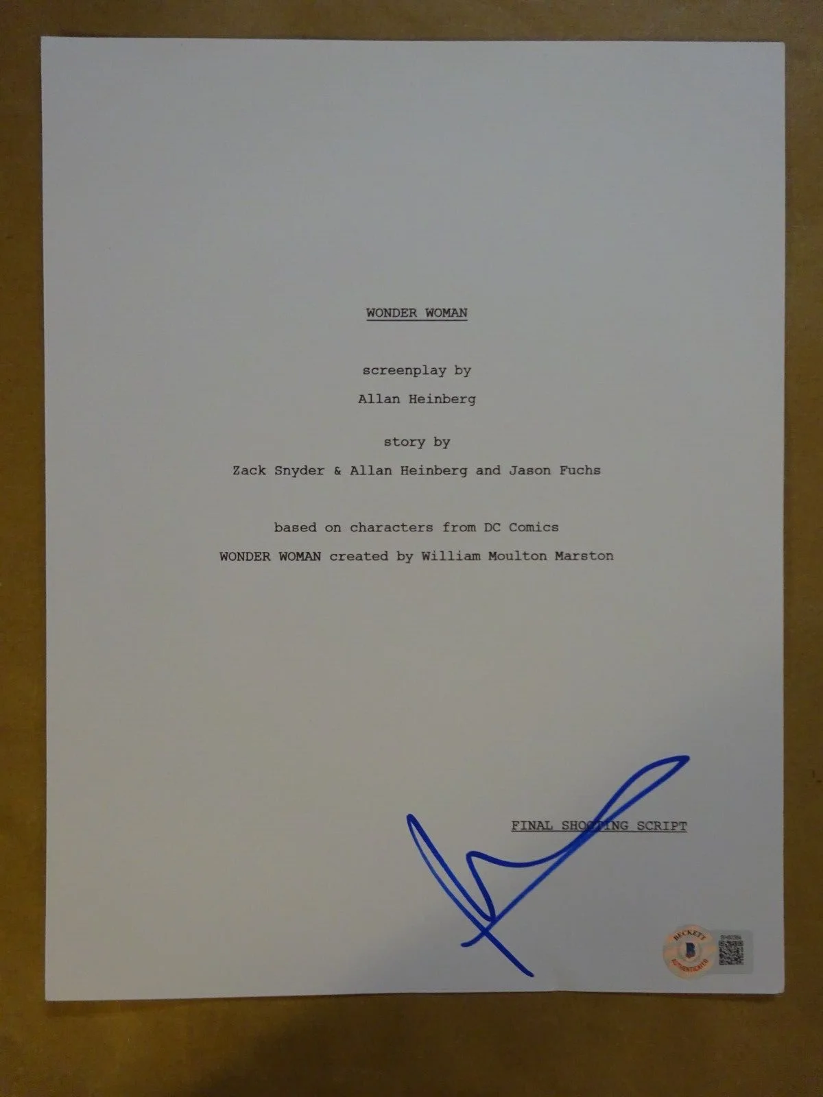 Patty Jenkins — Autographed Patty Jenkins Signed Wonder Woman Script Cover Beckett BAS COA
