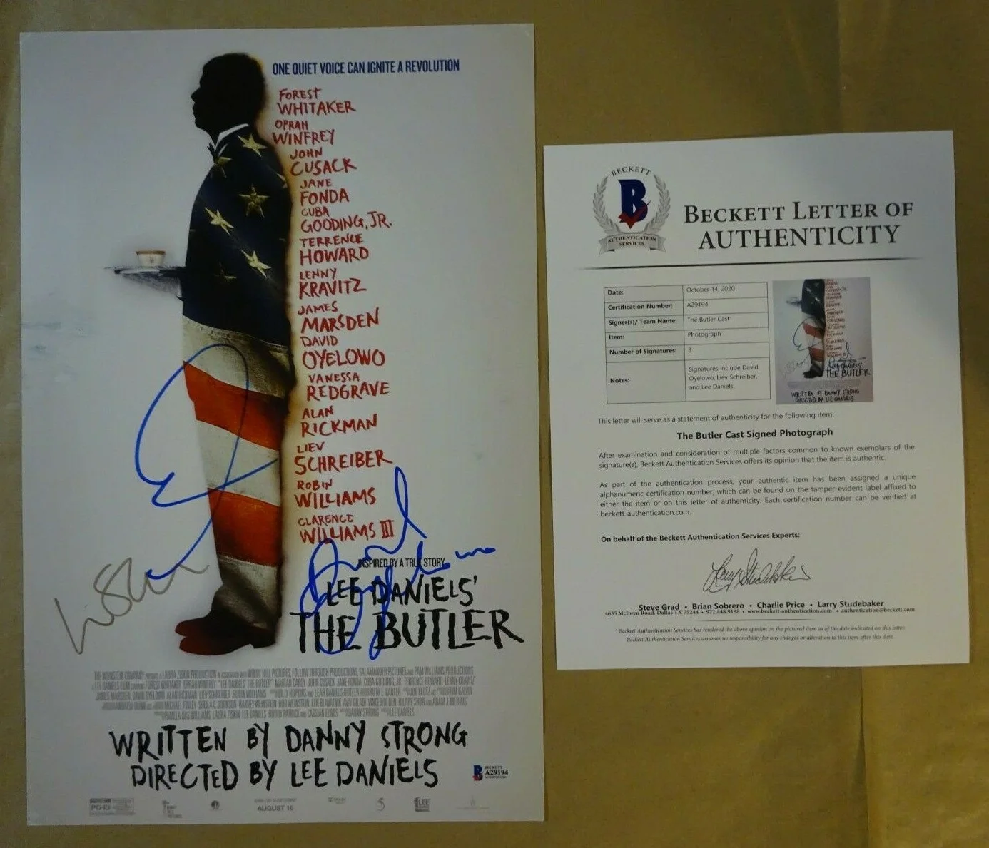 Lee Daniels, Liev Schreiber, David Oyelowo — Signed LEE DANIELS' THE BUTLER 11x17 Photo Autographed By 3 BECKETT COA LOA