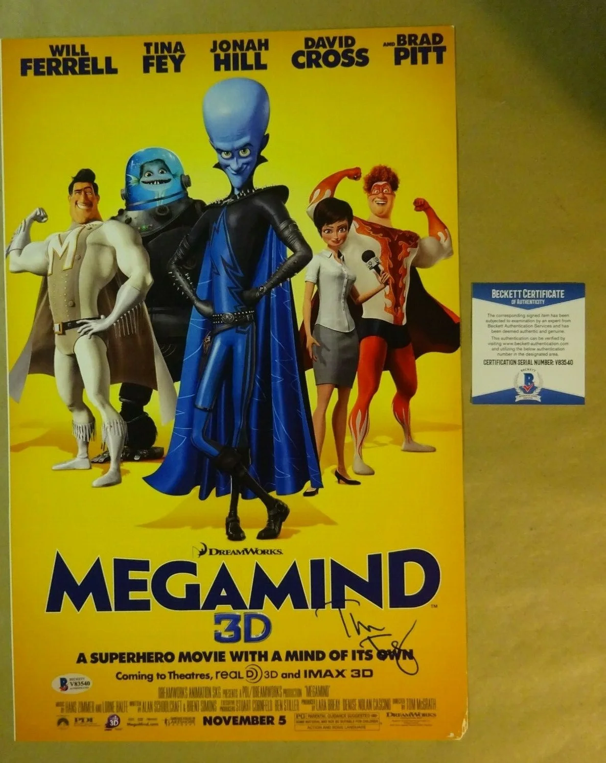 Tina Fey — Signed TINA FEY Autographed Megamind 11"x17" Photo BECKETT BAS COA