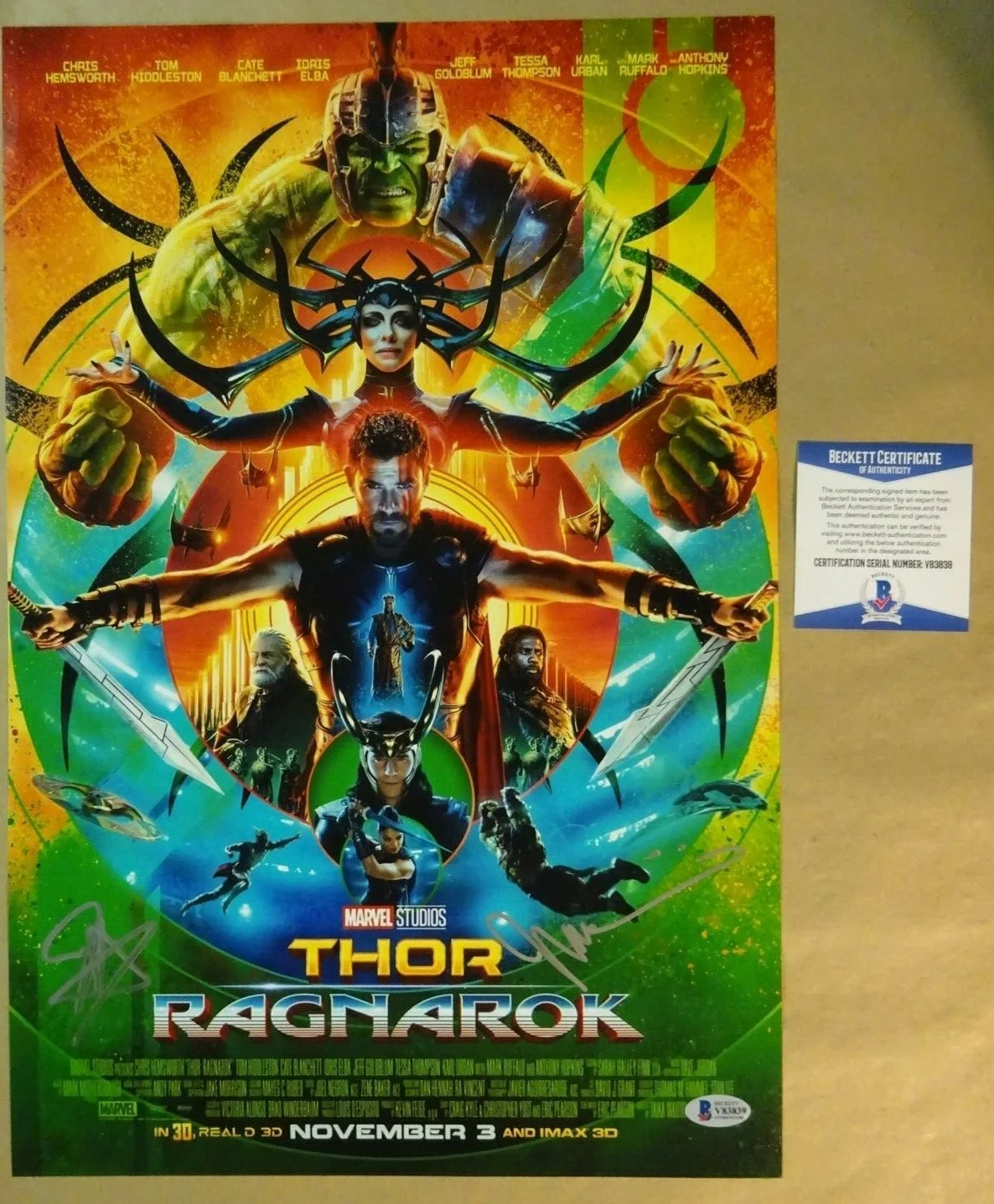 Jaimie Alexander & Taika Waititi — Signed TAIKA WAITITI & JAIMIE ALEXANDER THOR RAGNAROK 12"x18" Photo BECKETT COA