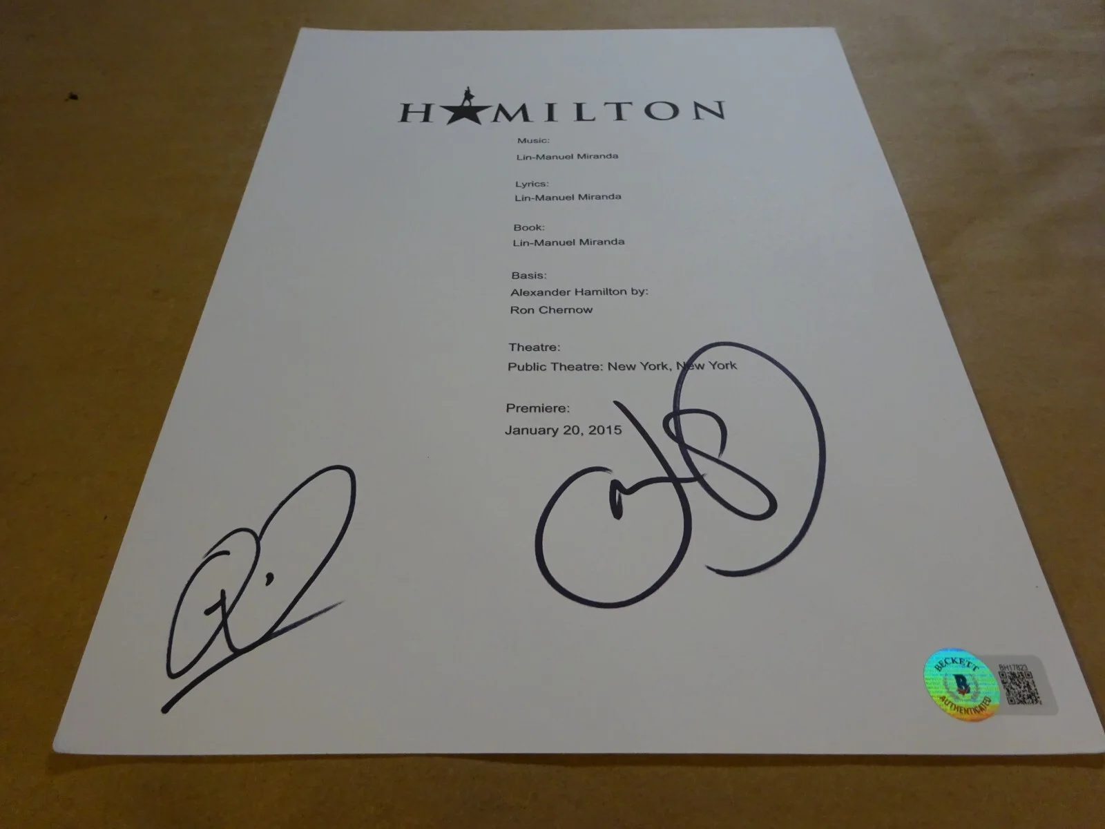 Leslie Odom Jr, Okieriete Onaodowan — Autographed Leslie Odom Jr & Okieriete Onaodowan - Hamilton Script Cover BAS COA, image 2
