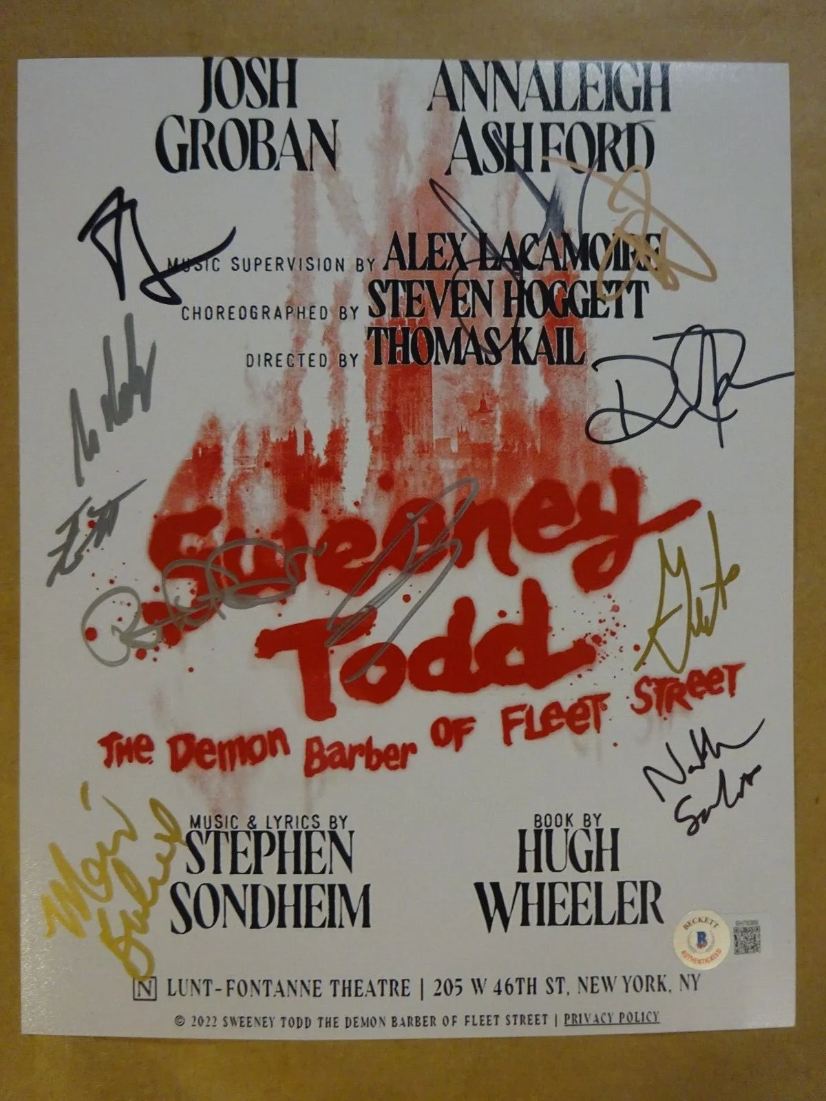 Sweeney Todd 8x10 Photo Signed by 11 Beckett COA Josh Groban & Annaleigh Ashford, изображение 2
