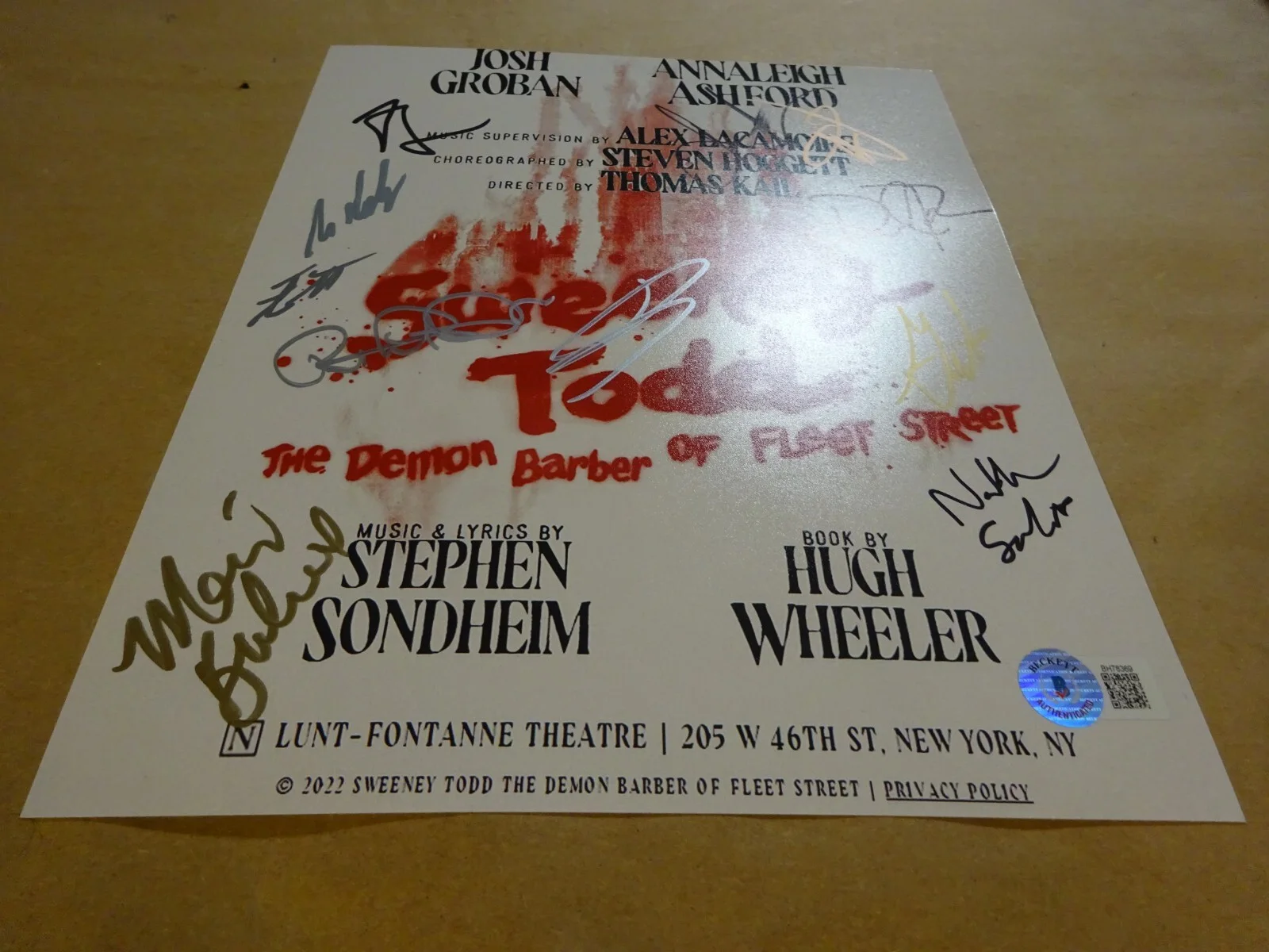 Sweeney Todd 8x10 Photo Signed by 11 Beckett COA Josh Groban & Annaleigh Ashford, изображение 3