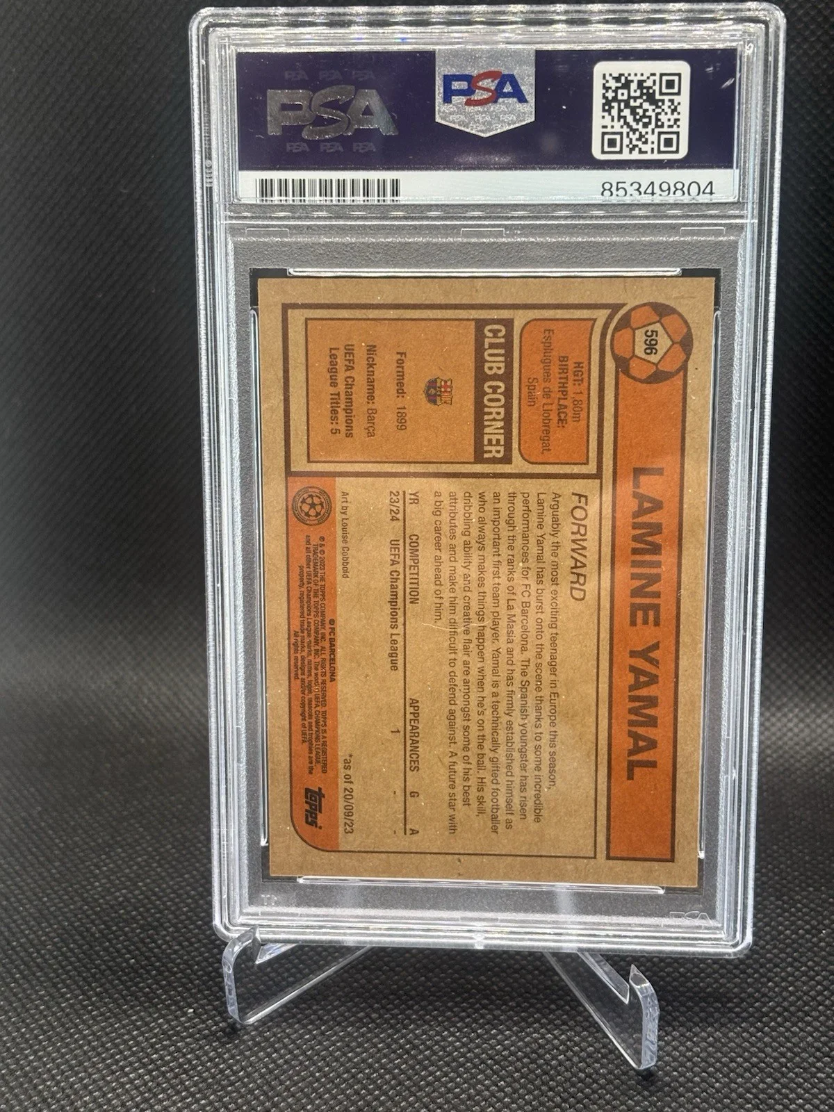LAMINE YAMAL — LAMINE YAMAL SIGNED 2023 TOPPS LIVING SET CARD PSA DNA GEM MINT 10, image 2