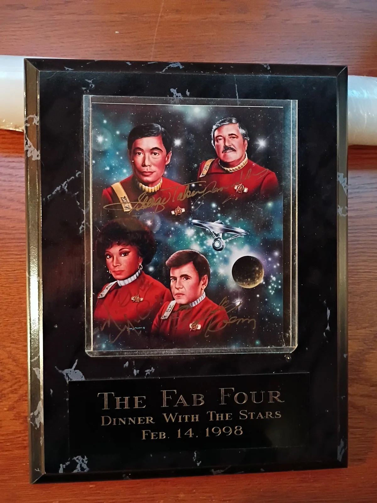 George Takei & James Doohan & Nichelle Nichols & Walter Koenig — 🔥 Star Trek "Fab Four" Plaque, Autographed - Doohan, Koenig, Takei, and Nichols