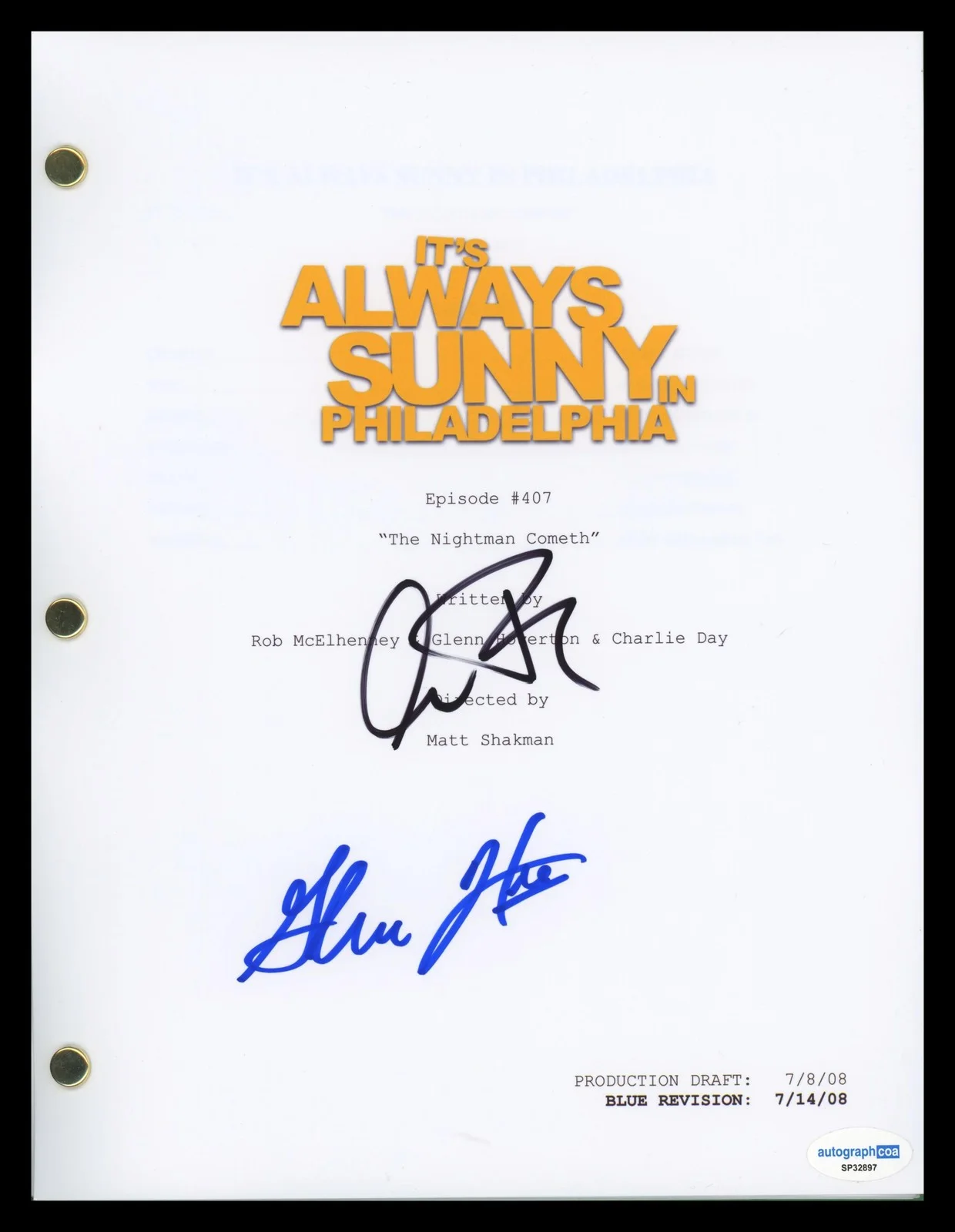 Charlie Day, Glenn Howerton — Charlie Day & Glenn Howerton "It's Always Sunny in Philadelphia" SIGNED Script M