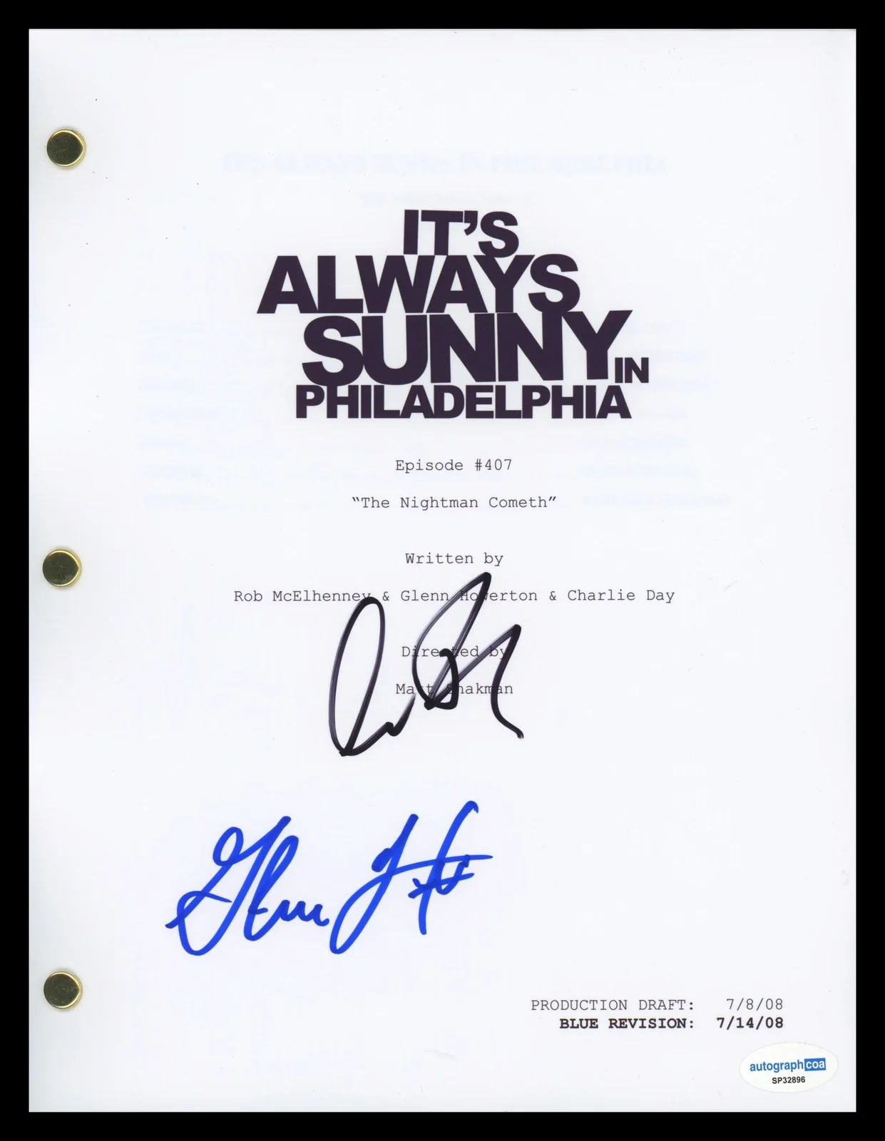 Charlie Day, Glenn Howerton — Charlie Day & Glenn Howerton "It's Always Sunny in Philadelphia" SIGNED Script P