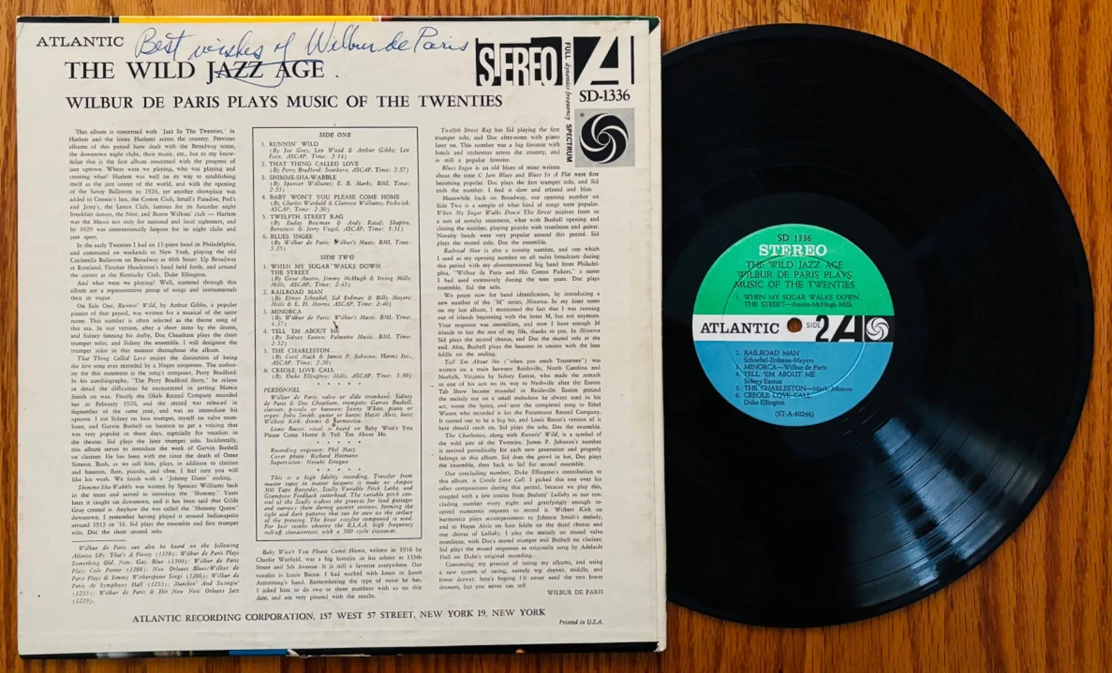 Wilbur De Paris — Wilbur De Paris: The Wild Jazz Age~Signed 20's Jazz Album~ATLANTIC #1336, изображение 2