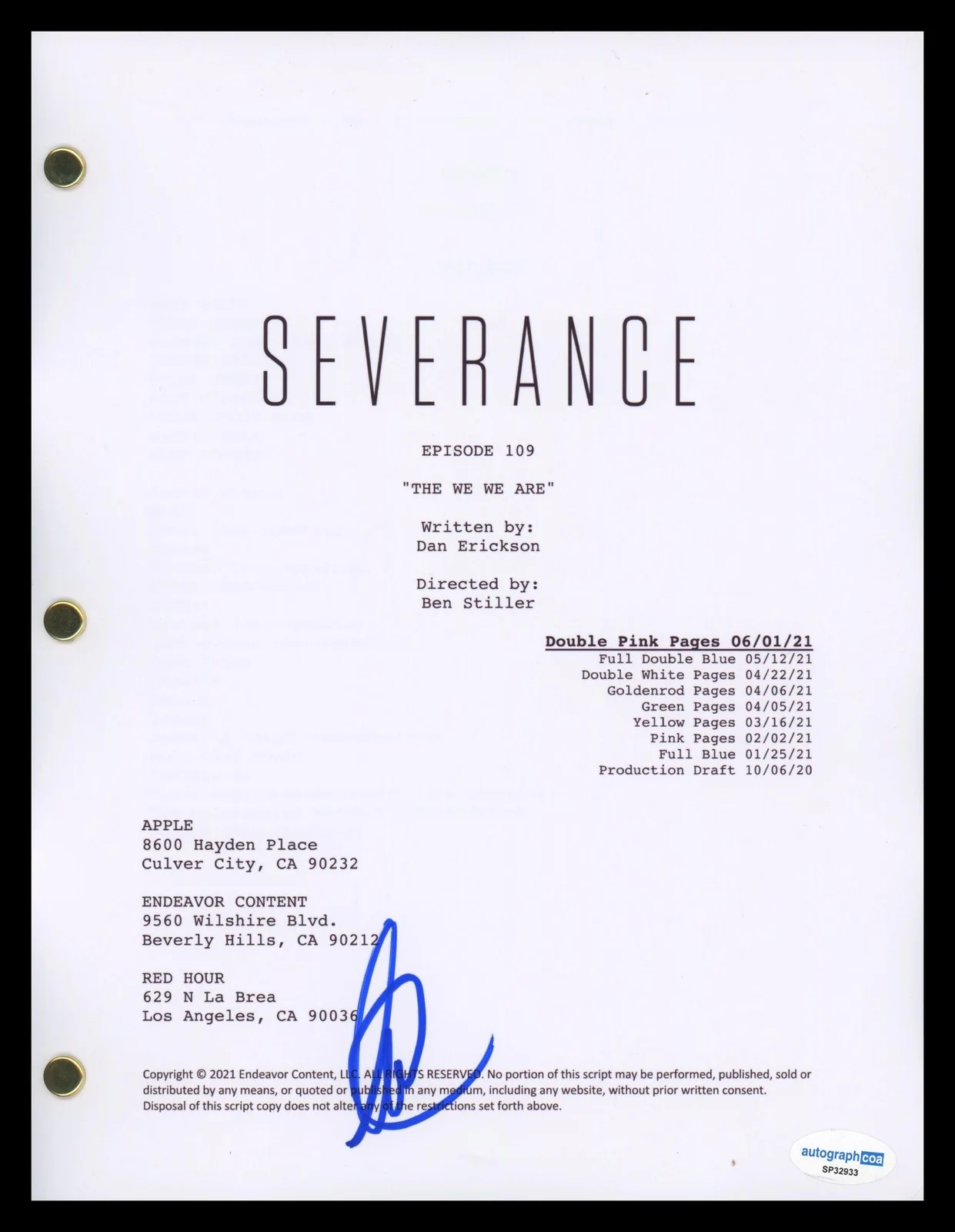 Britt Lower — Britt Lower "Severance" AUTOGRAPH Signed 'The We We Are' Episode Script ACOA