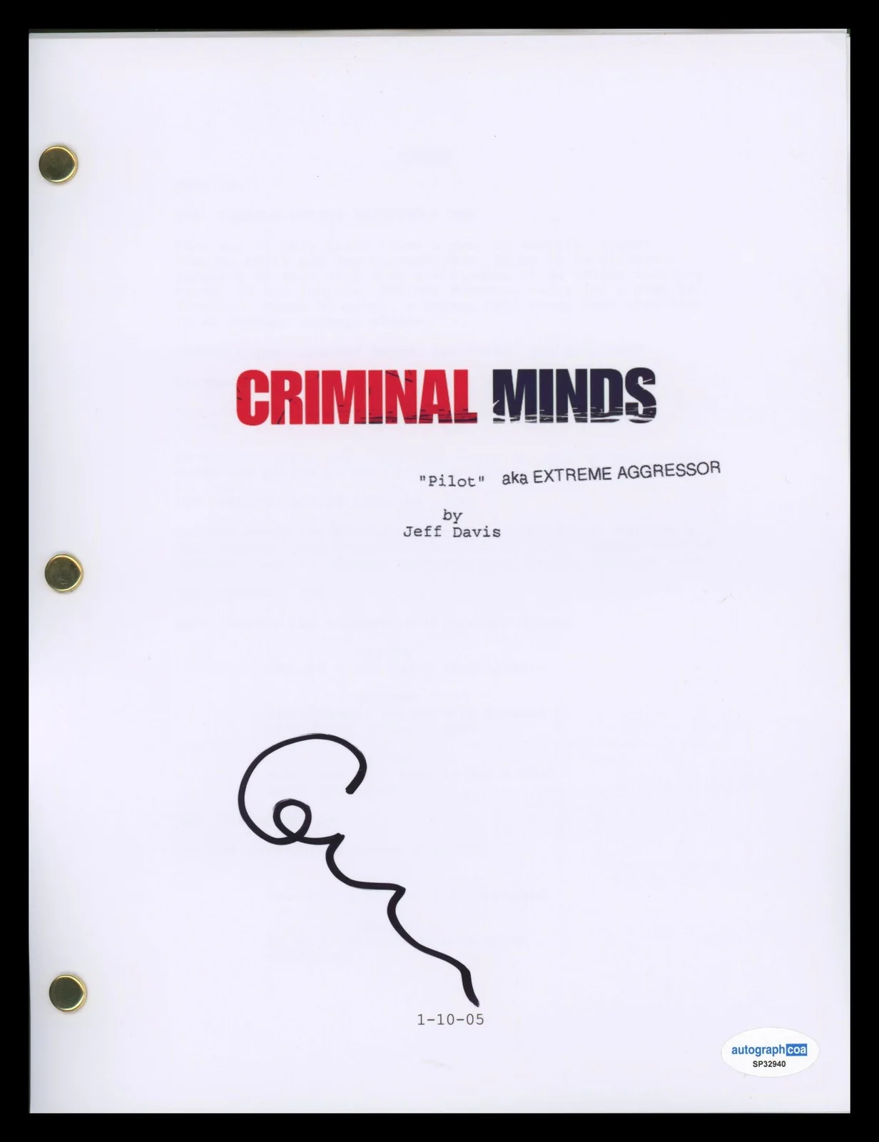 Matthew Gray Gubler — Matthew Gray Gubler "Criminal Minds" AUTOGRAPH Signed Pilot Episode Script ACOA