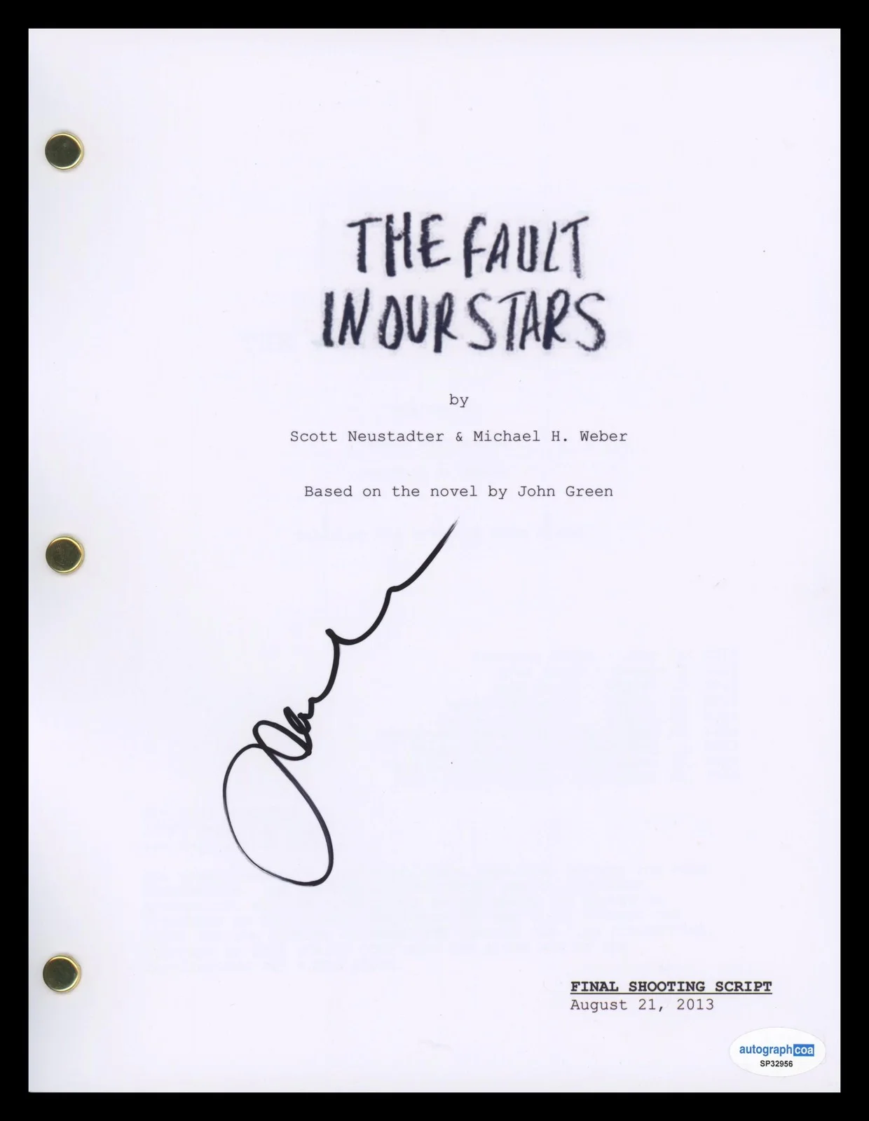 Shailene Woodley — Shailene Woodley "The Fault in Our Stars" AUTOGRAPH Signed Script Screenplay