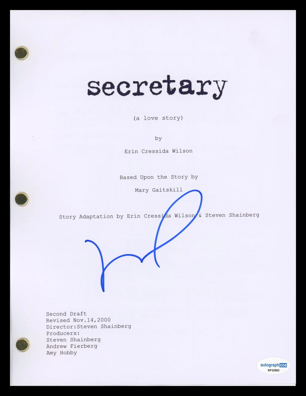 Maggie Gyllenhaal — Maggie Gyllenhaal "Secretary" AUTOGRAPH Signed Complete Script Screenplay ACOA