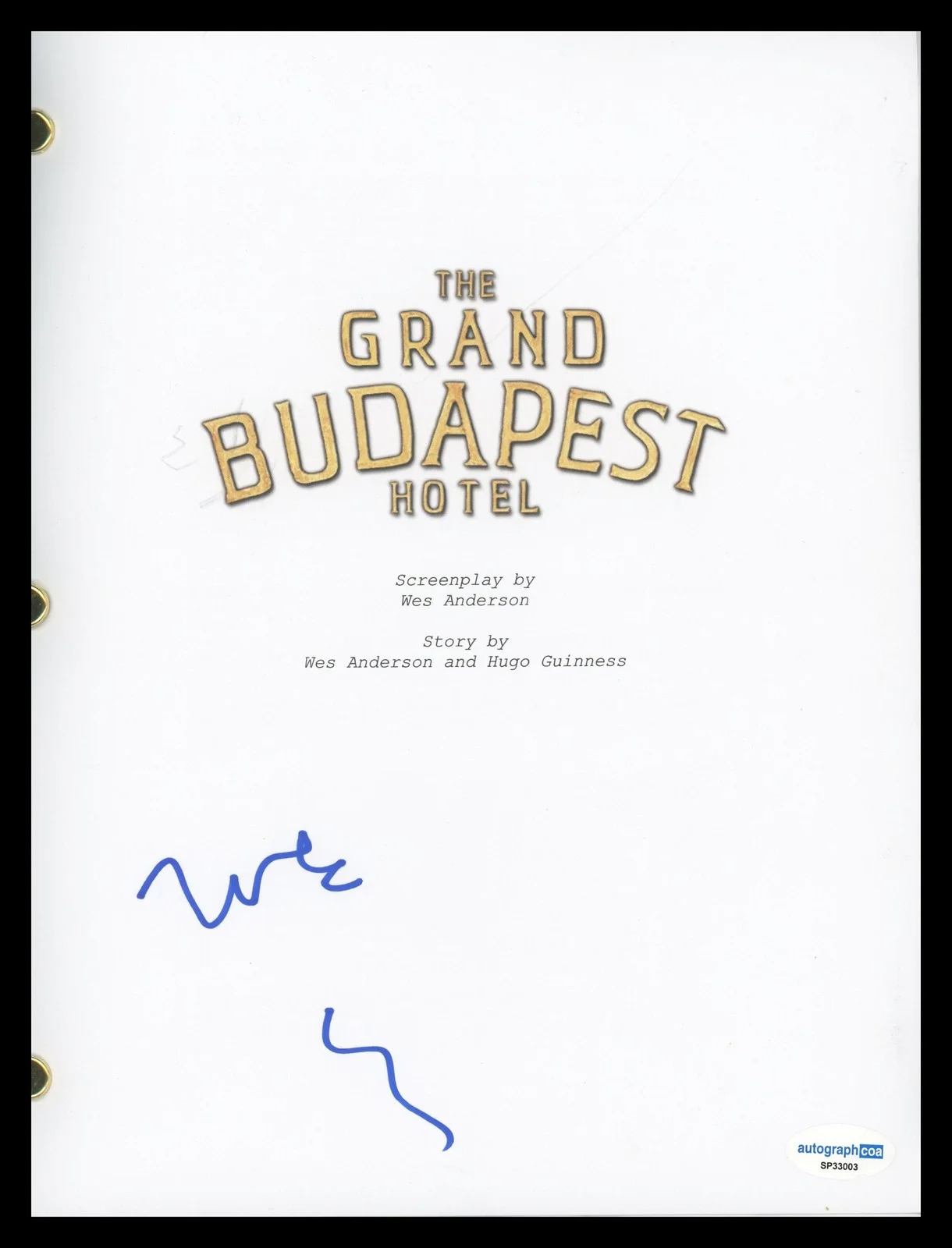 Wes Anderson — Wes Anderson "The Grand Budapest Hotel" AUTOGRAPH Signed Script Screenplay ACOA