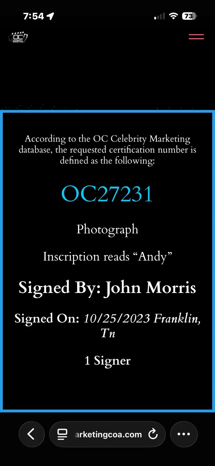 John Morris — Autographed John Morris Signed 8"x10" Photo Andy Toy Story Beckett COA, изображение 2