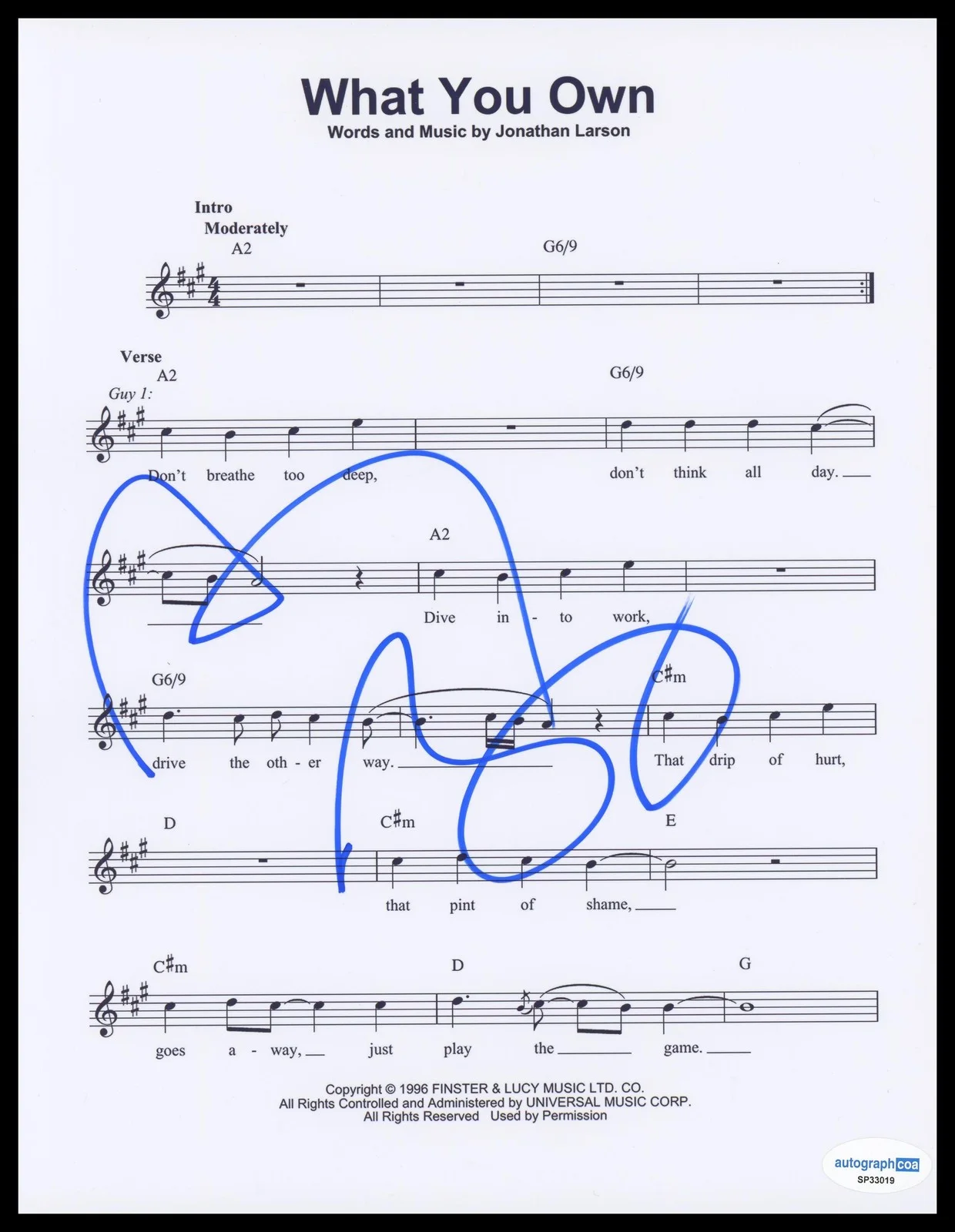 Anthony Rapp — Anthony Rapp "Rent" AUTOGRAPH Signed 'What You Own' 8.5x11 Sheet Music ACOA