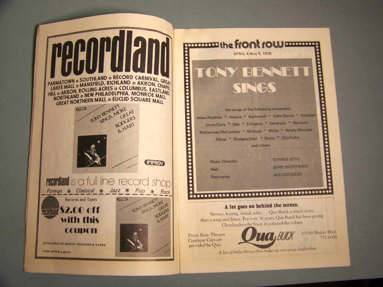 Tony Bennett — Tony Bennett, Front Row Theater Program, Signed by Tony, April 1978, Cleveland, image 4