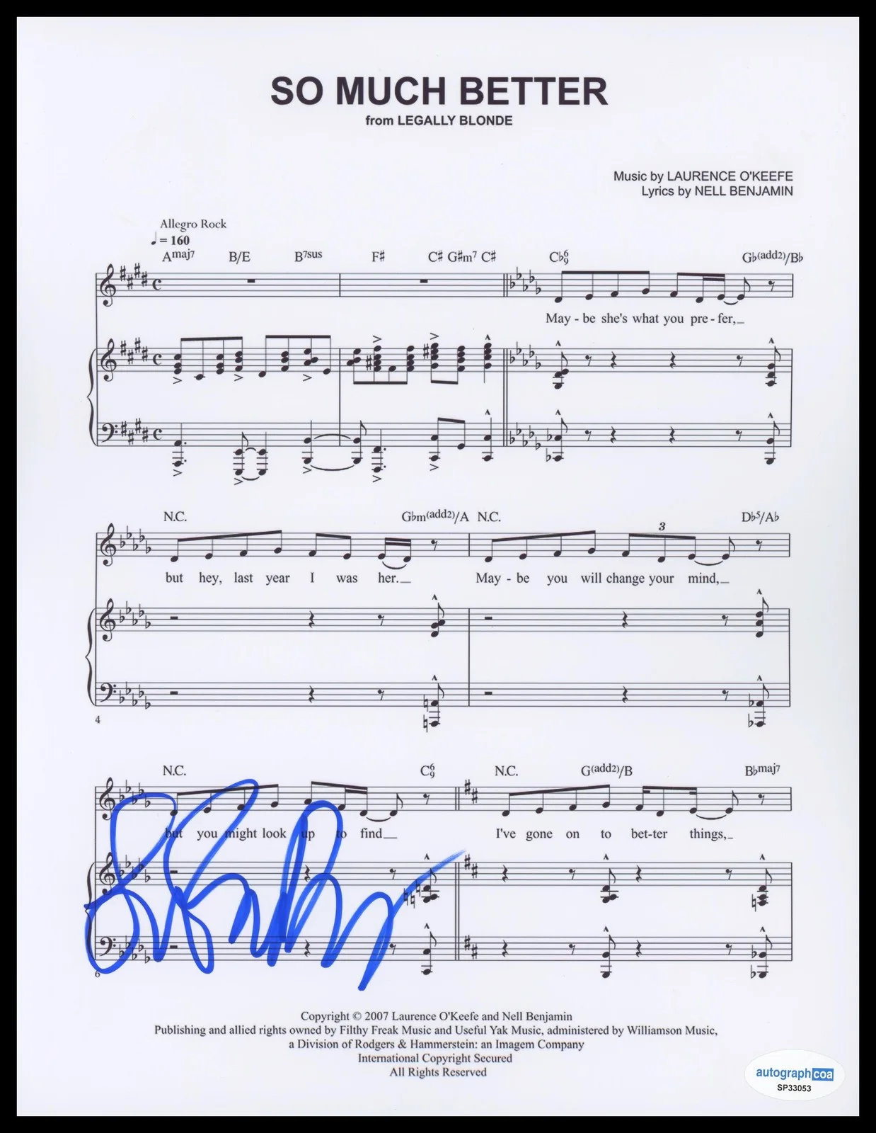 Laura Bell Bundy — Laura Bell Bundy "Legally Blonde" AUTOGRAPH Signed 'So Much Better' Sheet Music