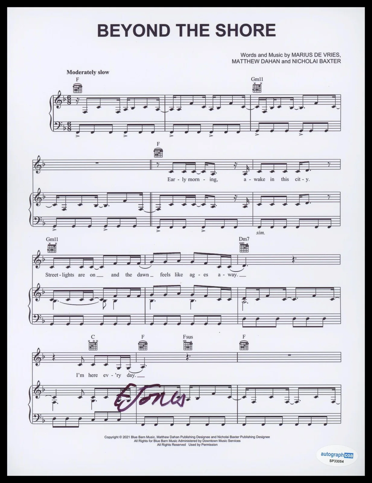 Emilia Jones — Emilia Jones "CODA" Autograph SIGNED 'Beyond the Shore' 8.5x11 Sheet Music ACOA