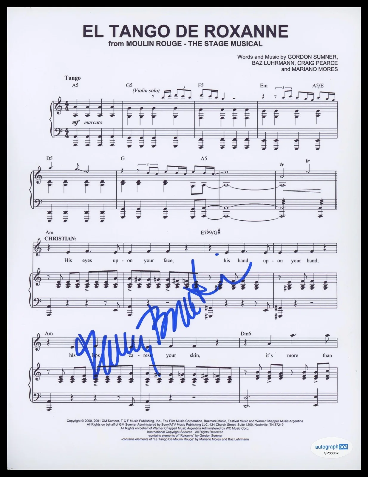 Danny Burstein — Danny Burstein "Moulin Rouge" AUTOGRAPH Signed 'El Tango de Roxanne' Sheet Music
