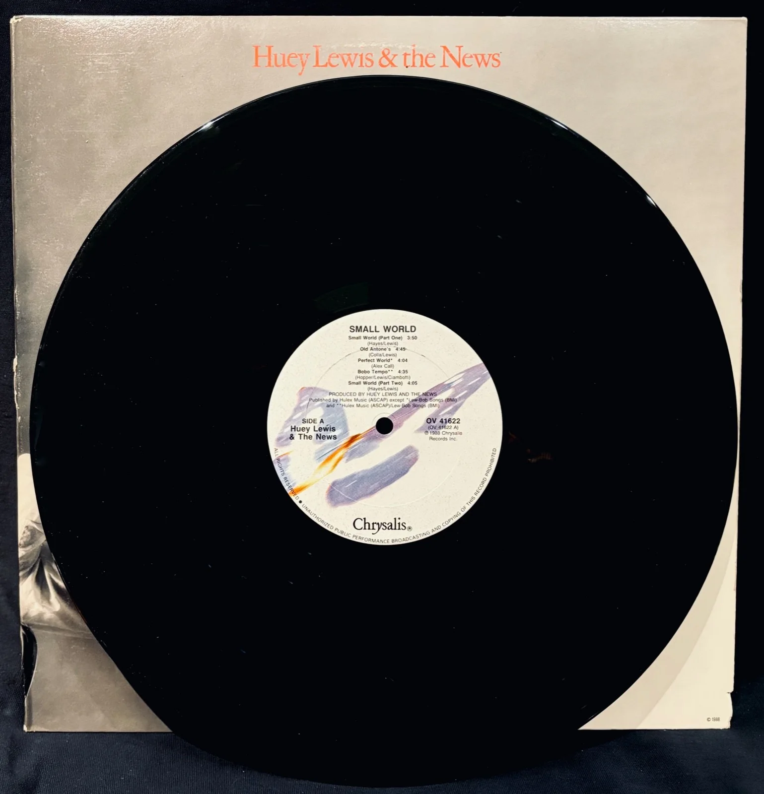 HUEY LEWIS & THE NEWS Signed SMALL WORLD Album~CHRYSALIS #OV 41622, изображение 2
