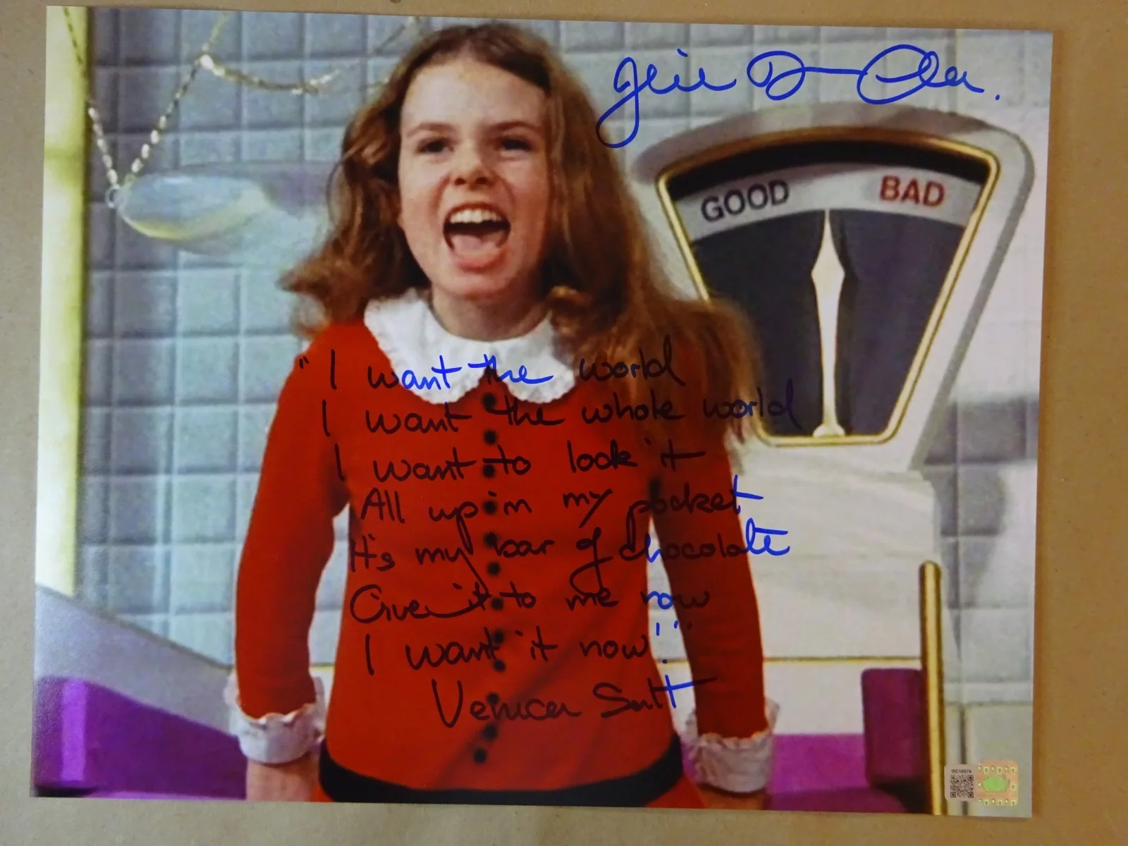 Julie Dawn Cole — Signed Julie Dawn Cole Autographed & Quote 11"X14" Willy Wonka Photo OCCM COA