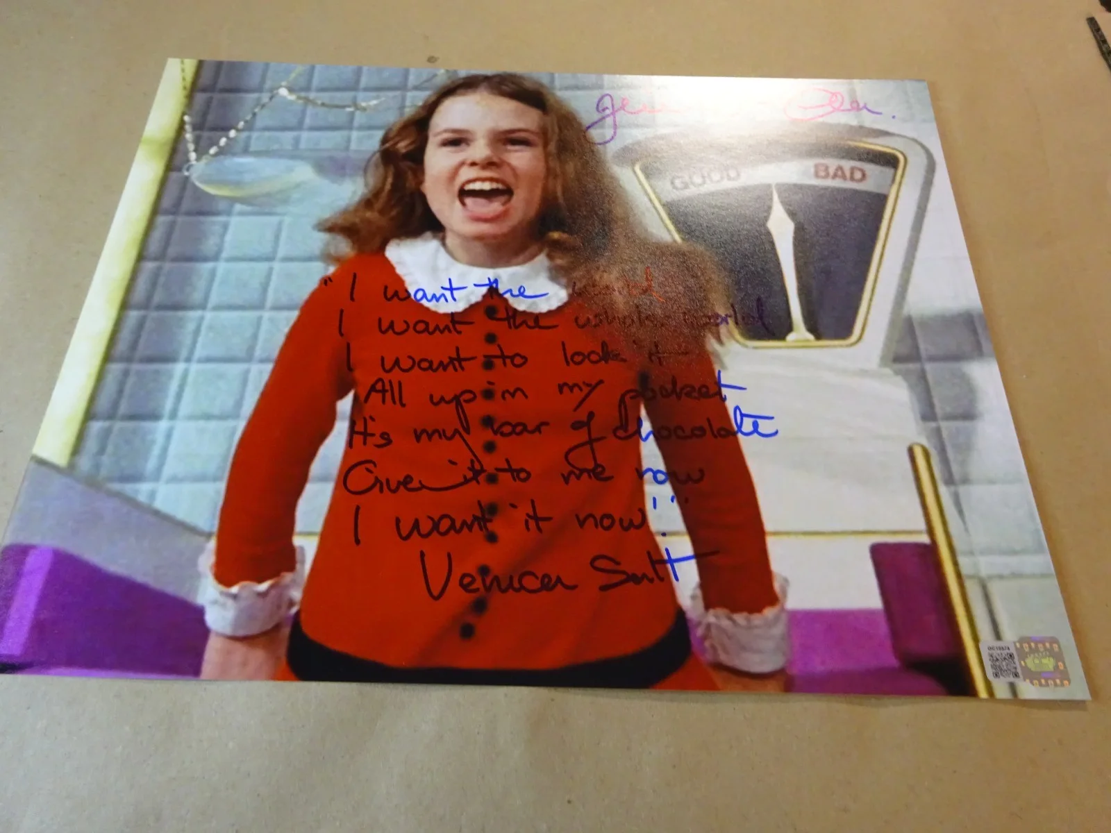 Julie Dawn Cole — Signed Julie Dawn Cole Autographed & Quote 11"X14" Willy Wonka Photo OCCM COA, изображение 2