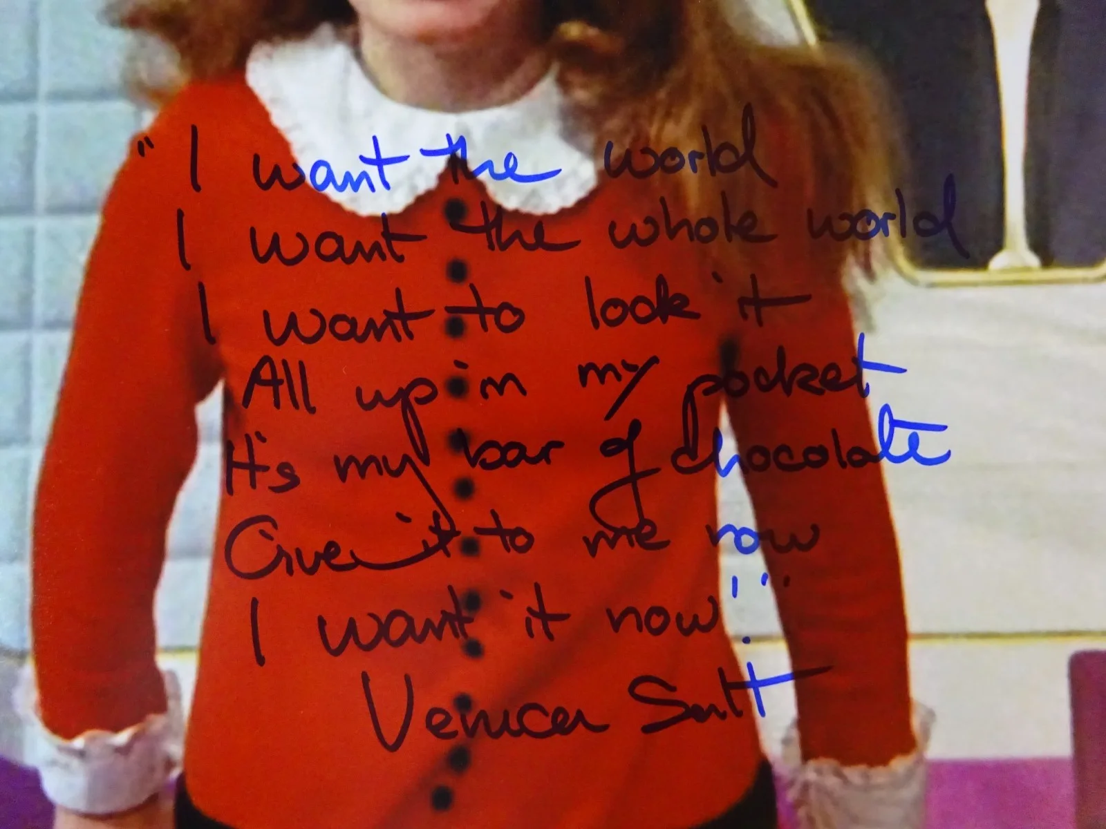Julie Dawn Cole — Signed Julie Dawn Cole Autographed & Quote 11"X14" Willy Wonka Photo OCCM COA, изображение 5