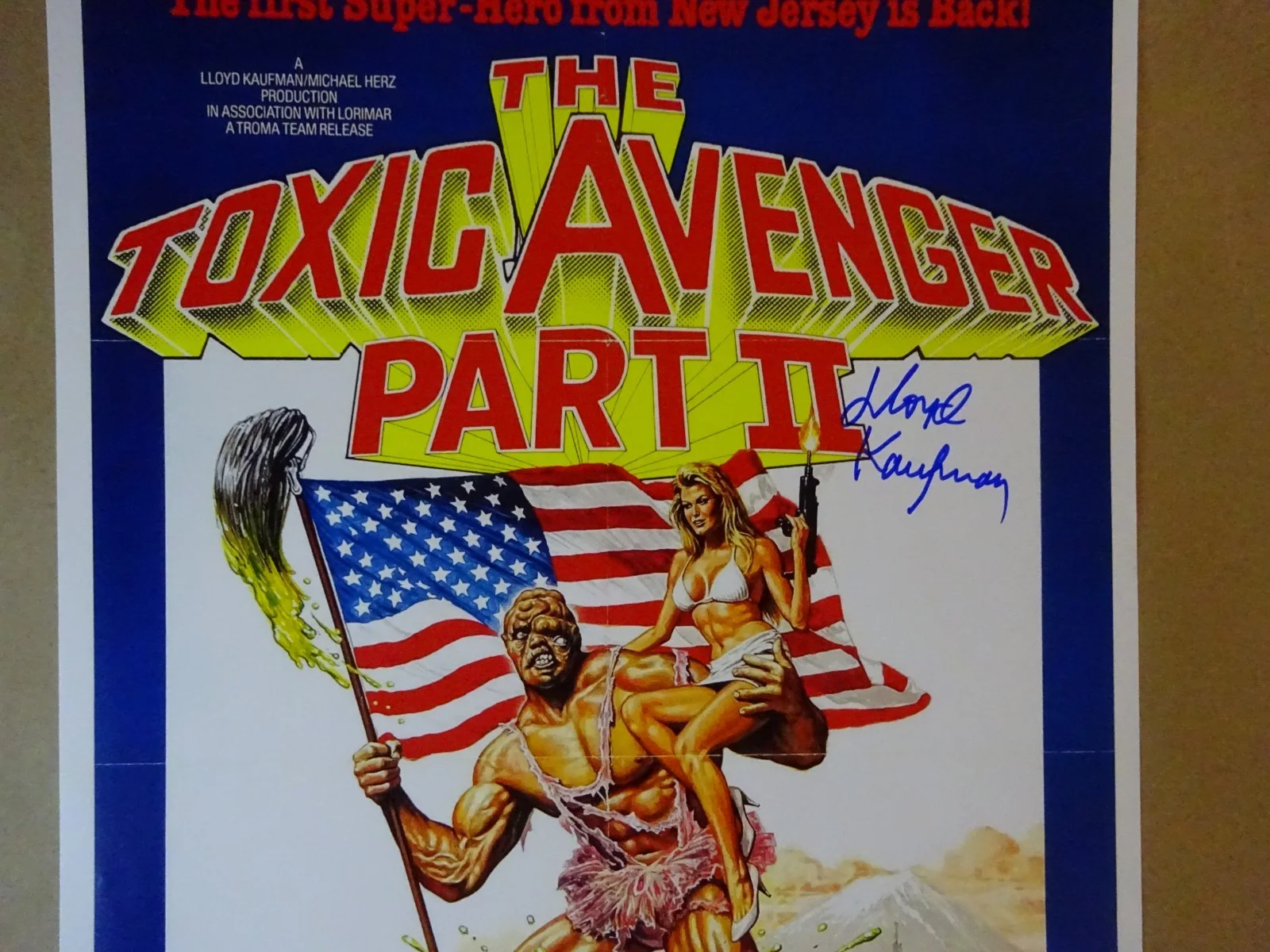 Lloyd Kaufman — Signed Lloyd Kaufman Autographed The Toxic Avenger Part II 11"x17" Photo BAS COA, image 3