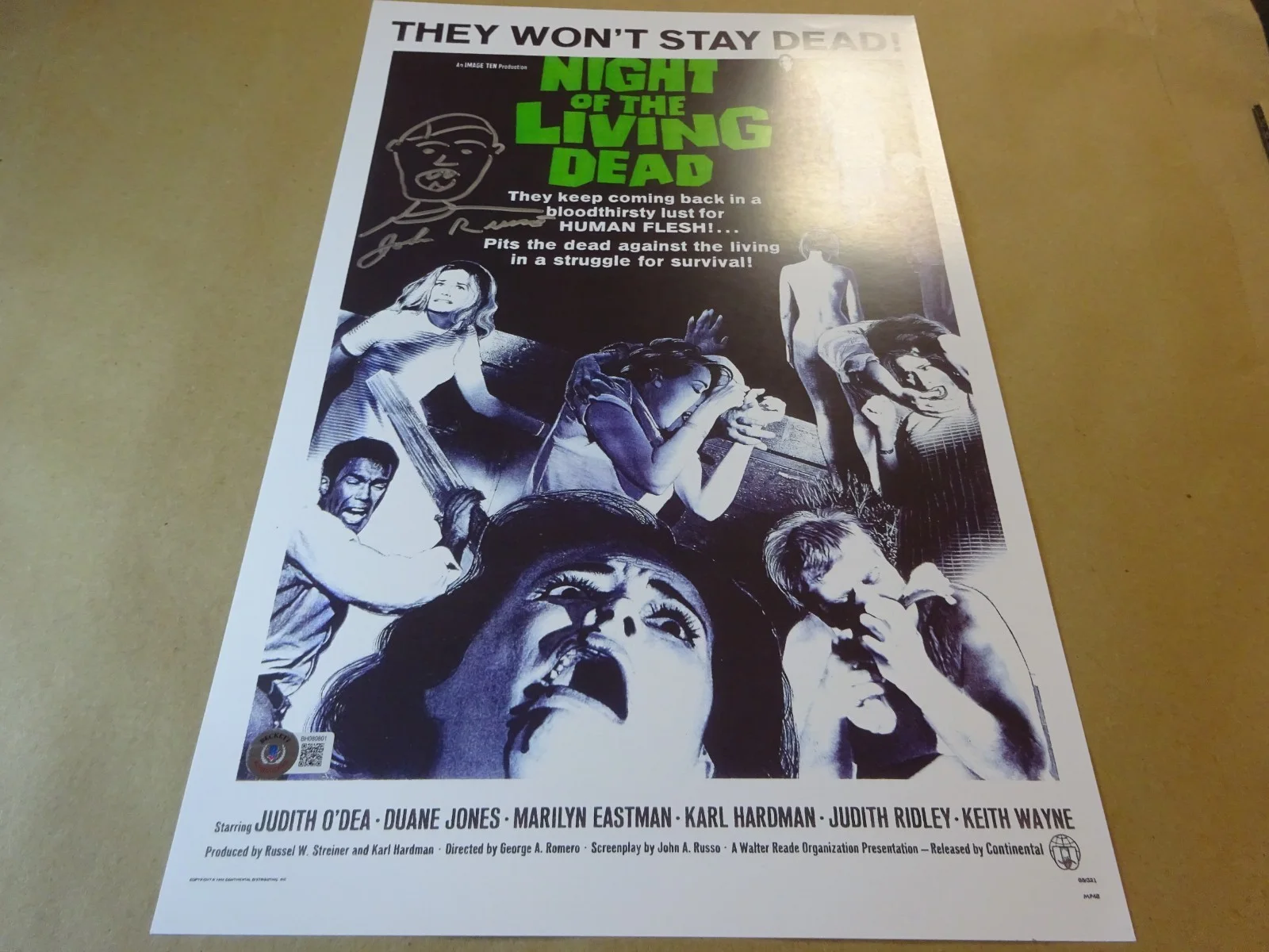 John Russo — Signed & Sketch John Russo Night Of The Living Dead 11"x17" Photo Beckett COA, изображение 2