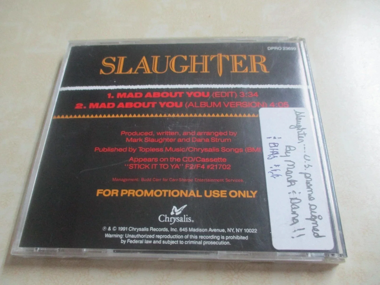 SLAUGHTER AUTHENTIC AUTOGRAPHED/SIGNED PROMO SINGLE CD--MARK SLAUGHTER + 2, image 4
