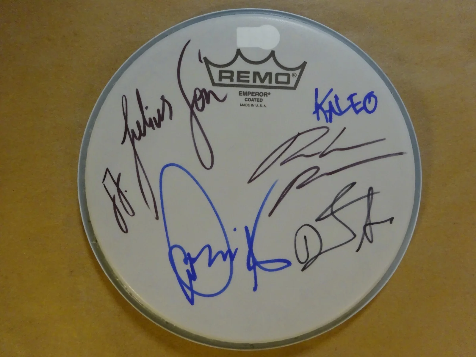 Autographed Kaleo 8" Drumhead Signed By 4 Beckett COA LOA BAS Complete, image 2