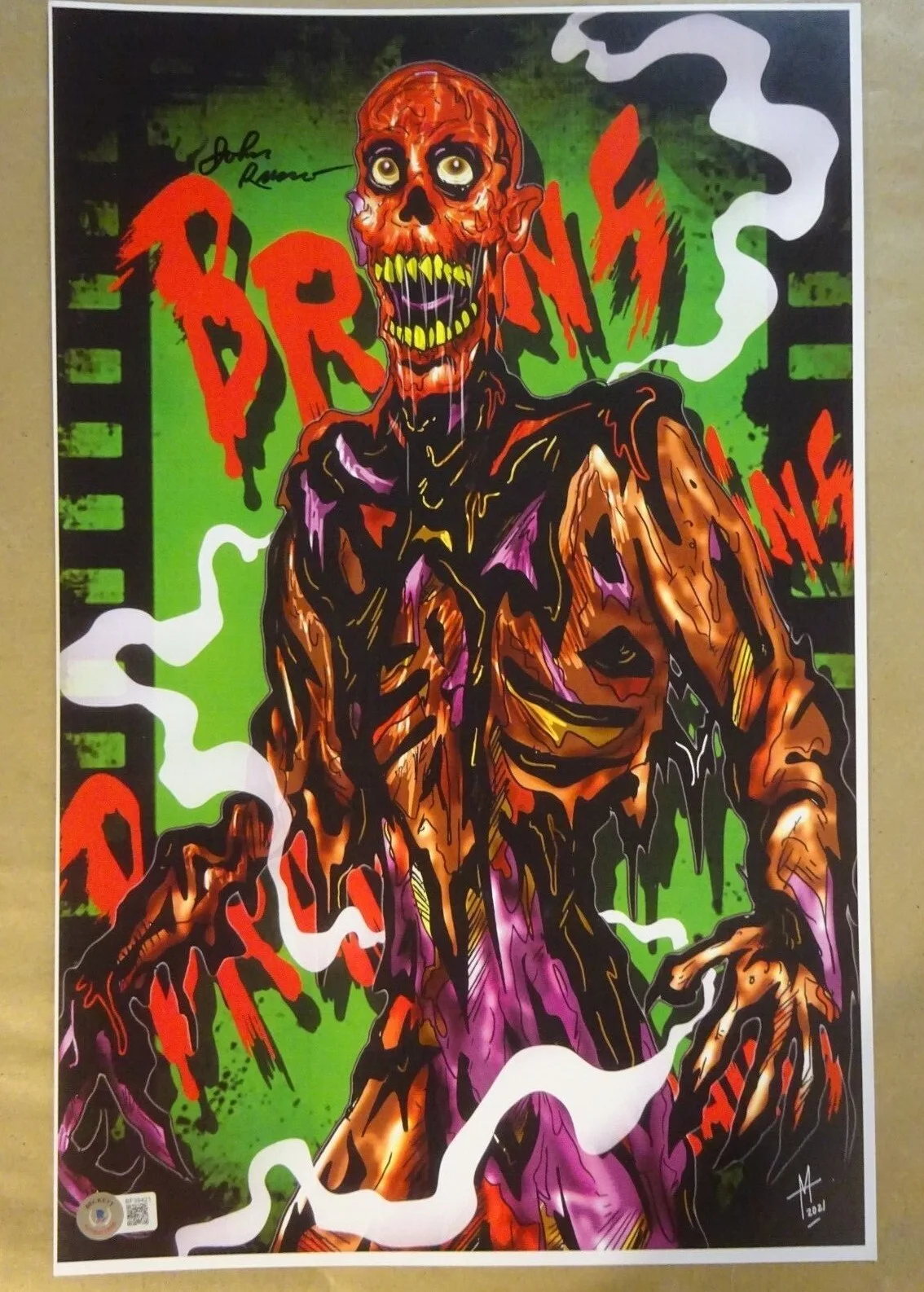 John Russo — Signed JOHN RUSSO Autographed BRAINS NOTLD ZOMBIE 11"x17" Photo BAS COA