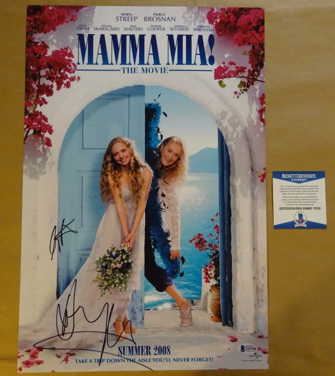 Dominic Cooper and Colin Firth — Mamma Mia The Movie 12"X18" Photo Signed By Dominic Cooper Colin Firth BAS COA