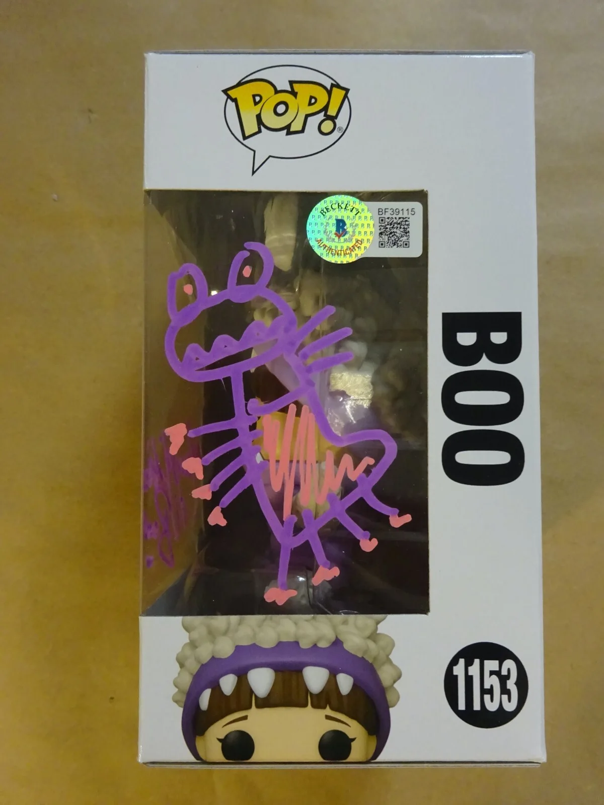 Mary Gibbs — Autographed Mary Gibbs Signed & Sketch Boo Monsters Inc #1153 Funko Pop BAS COA, image 3