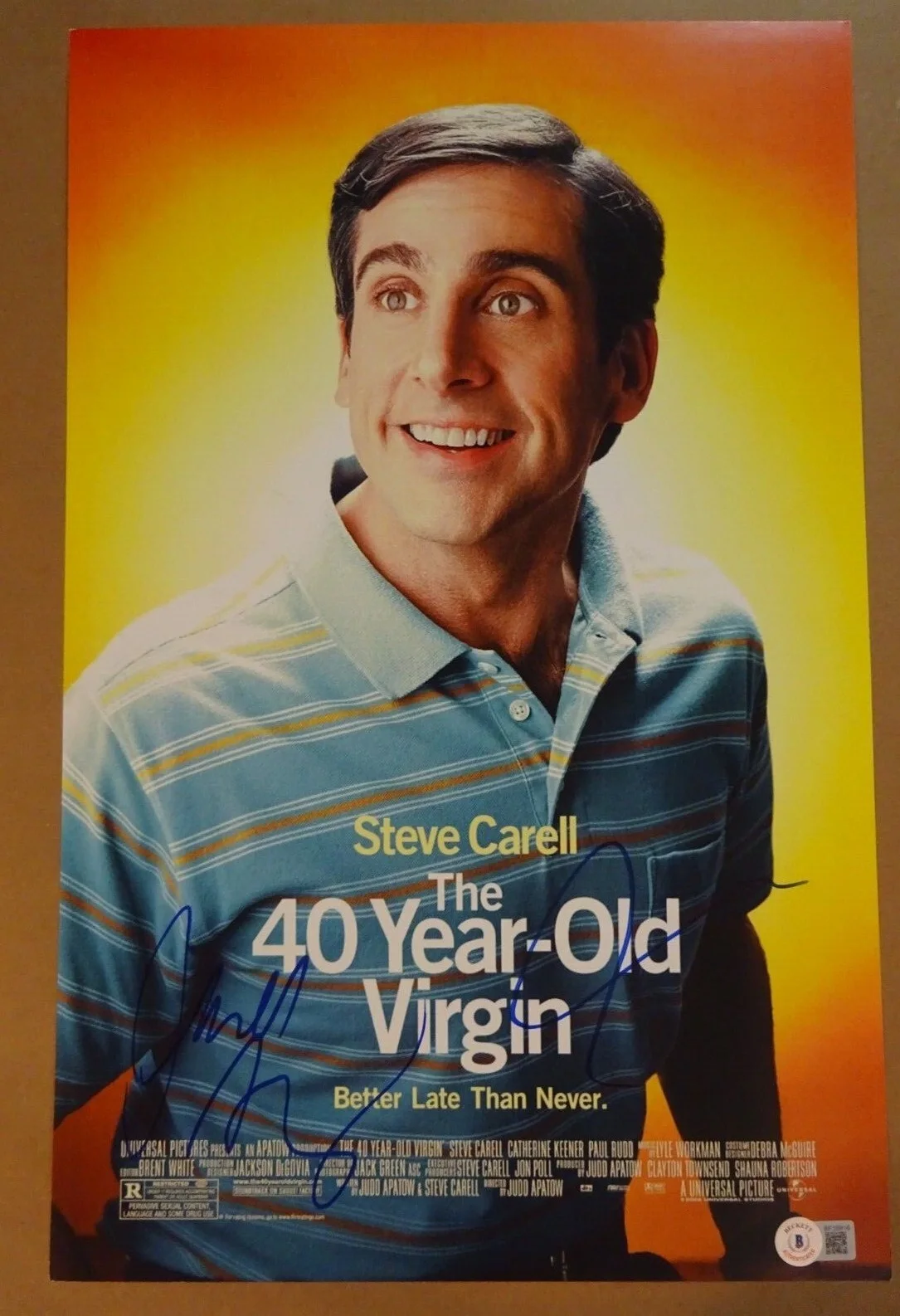 Judd Apatow and Seth Rogen — Signed JUDD APATOW & SETH ROGEN The 40 Year old Virgin 11"x17" Photo BAS COA