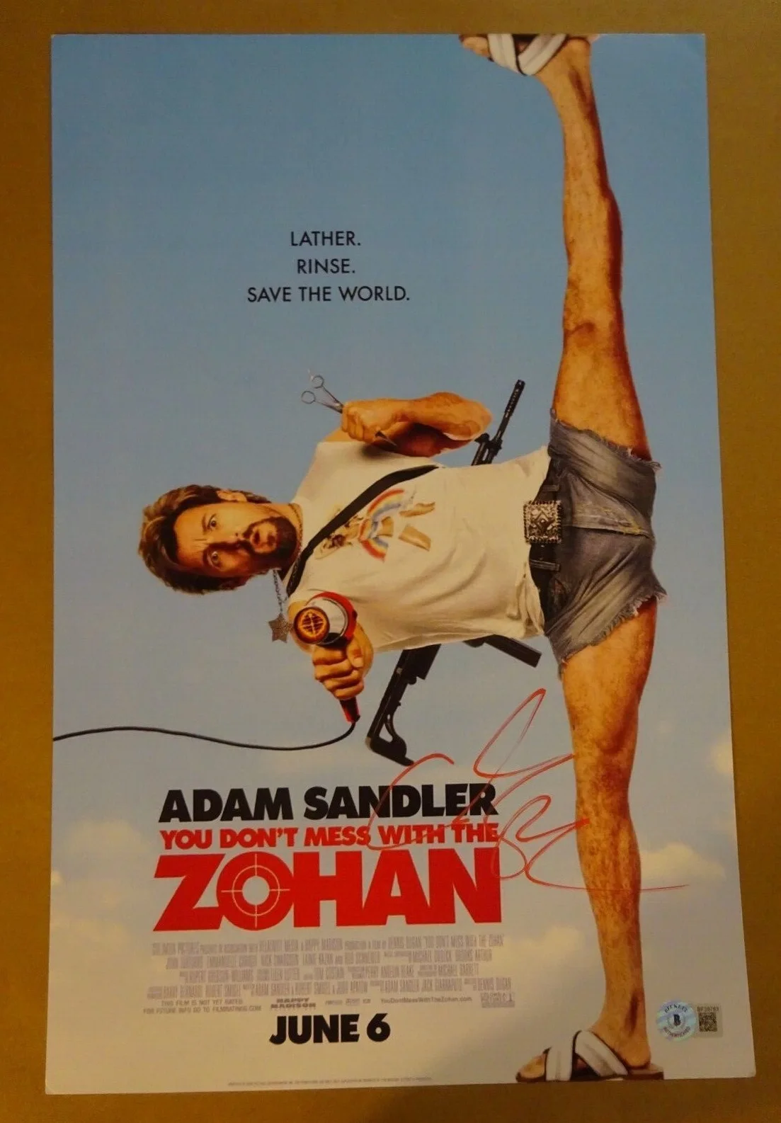 Adam Sandler — Signed Adam Sandler - You Don't Mess With The Zohan 11x17 Photo Beckett BAS COA