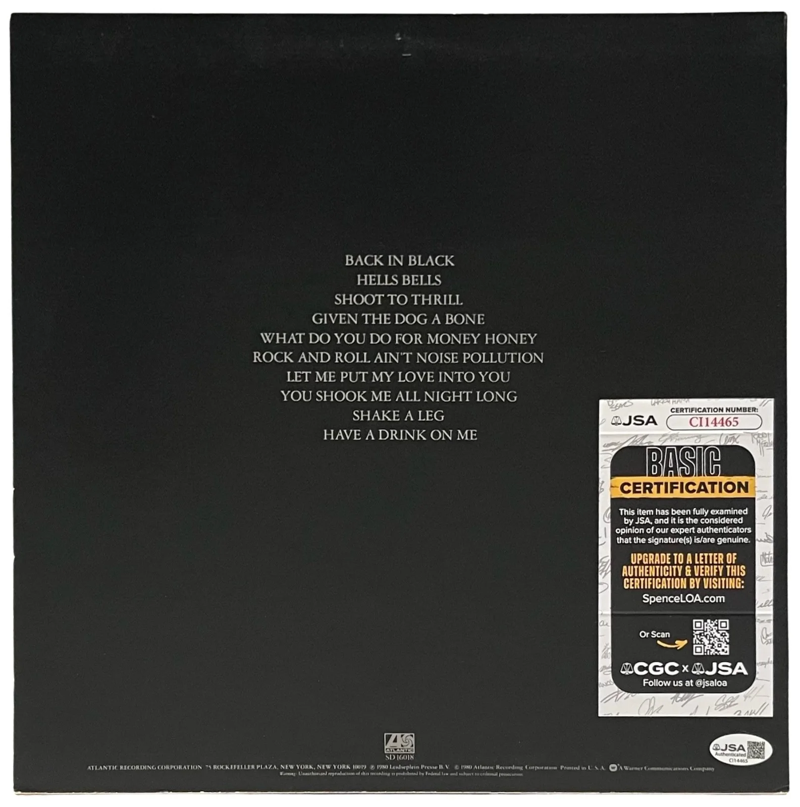 ANGUS YOUNG SIGNED AC/DC BACK IN BLACK VINYL RECORD EXACT PROOF JSA COA CI14465, image 2