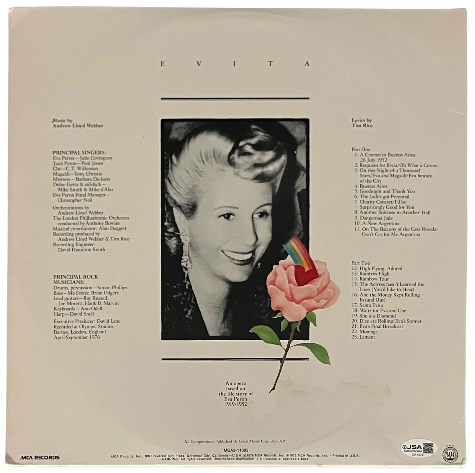 ANDREW LLOYD WEBBER SIGNED EVITA VINYL RECORD EXACT PROOF + JSA COA CI14526, image 2