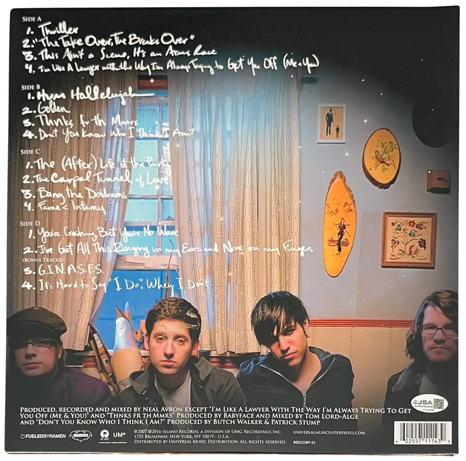 FALL OUT BOY X4 PETE WENTZ SIGNED INFINITY ON HIGH VINYL RECORD PROOF + JSA COA, image 2